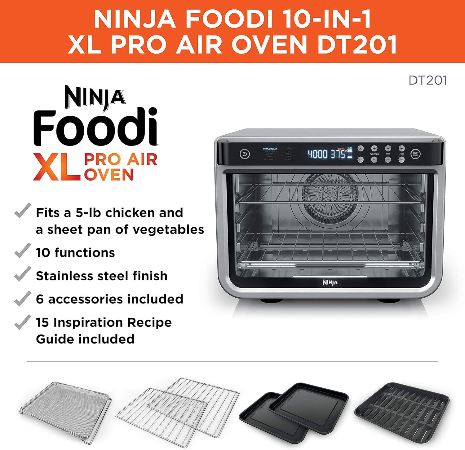 imageNinja Double Oven Pro Smart XL Countertop Oven amp Air Fryer 302 Qt Capacity 12in1 with Smart Finish amp DualZone Tech to Cook 2 Meals at Once Fits up to 45lb Chicken Stainless Steel DCT801SilverPiano Black