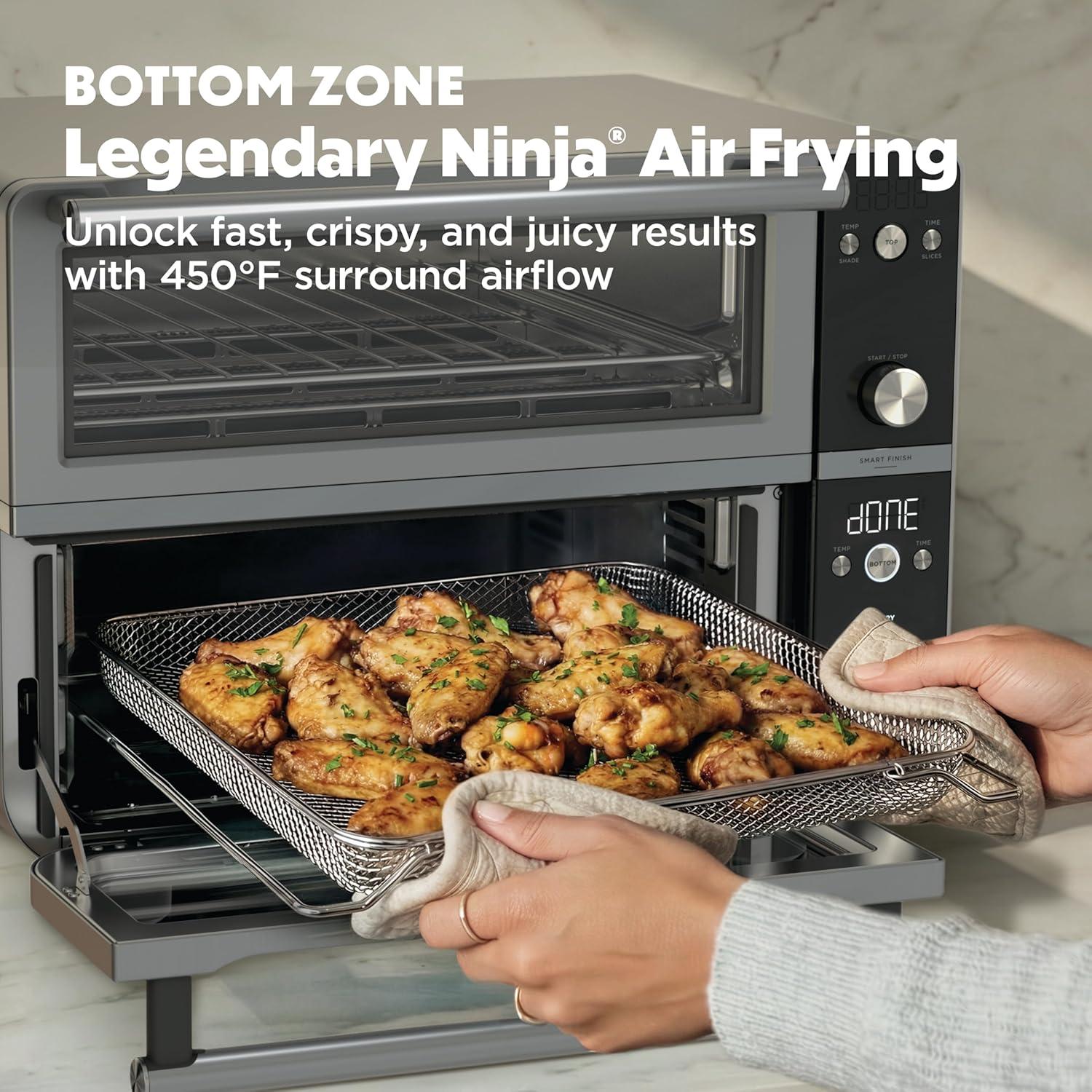 imageNinja Double Oven Pro Smart XL Countertop Oven amp Air Fryer 302 Qt Capacity 12in1 with Smart Finish amp DualZone Tech to Cook 2 Meals at Once Fits up to 45lb Chicken Stainless Steel DCT801SilverBlack
