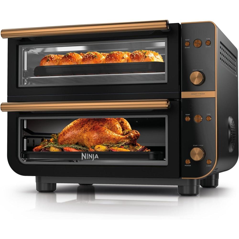 imageNinja Double Oven Pro Smart XL Countertop Oven amp Air Fryer 302 Qt Capacity 12in1 with Smart Finish amp DualZone Tech to Cook 2 Meals at Once Fits up to 45lb Chicken Stainless Steel DCT801Onyx