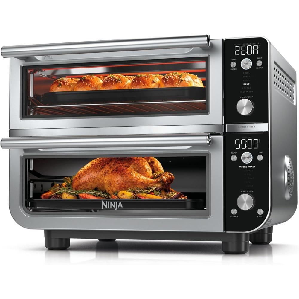 imageNinja Double Oven Pro Smart XL Countertop Oven amp Air Fryer 302 Qt Capacity 12in1 with Smart Finish amp DualZone Tech to Cook 2 Meals at Once Fits up to 45lb Chicken Stainless Steel DCT801SilverBlack