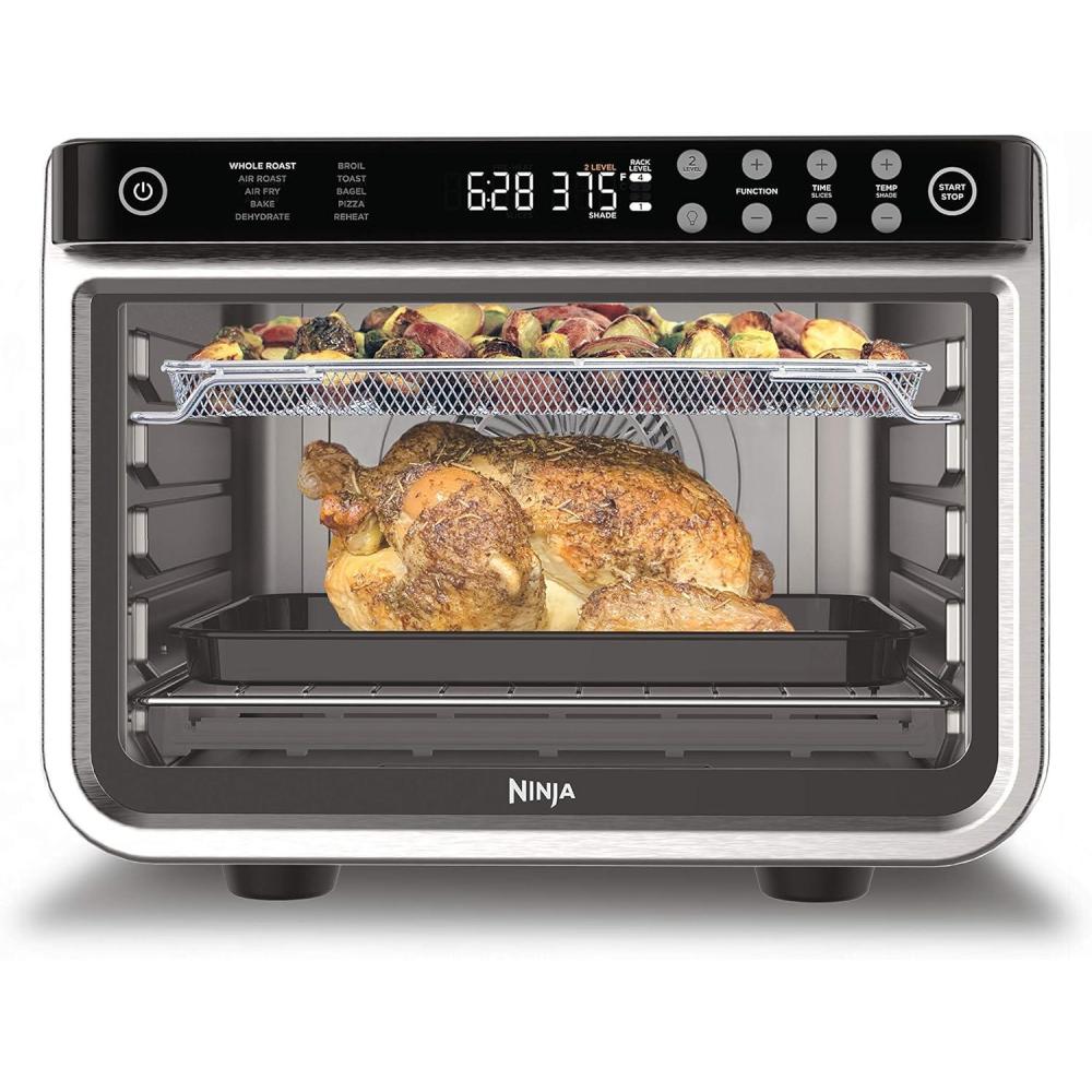 imageNinja Double Oven Pro Smart XL Countertop Oven amp Air Fryer 302 Qt Capacity 12in1 with Smart Finish amp DualZone Tech to Cook 2 Meals at Once Fits up to 45lb Chicken Stainless Steel DCT801SilverPiano Black