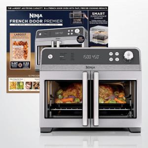 Ninja | French Door Premier Air fry Oven | 10-in-1 functions | 20.3-qt capacity | 5-qt Air Fry Basket, Sheet Pan, Wire Rack, Broil Rack | PFAS-free, Dishwasher-Safe Accessories | Black | FO101BK(Silver)