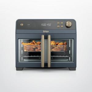 Ninja | French Door Premier Air fry Oven | 10-in-1 functions | 20.3-qt capacity | 5-qt Air Fry Basket, Sheet Pan, Wire Rack, Broil Rack | PFAS-free, Dishwasher-Safe Accessories | Black | FO101BK(Cyberspace)