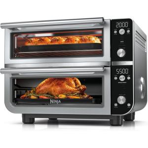 Ninja Double Oven Pro Smart XL Countertop Oven & Air Fryer | 30.2 Qt Capacity | 12-in-1 with Smart Finish & DualZone Tech to Cook 2 Meals at Once | Fits up to 4.5lb Chicken | Stainless Steel | DCT801(Silver/Black)