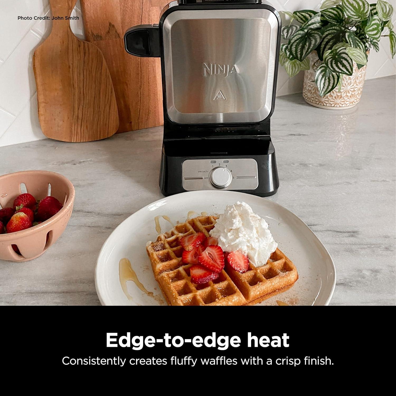 imageNinja Belgian Waffle Maker Pro Vertical Design 5 Shade Settings with PrecisionPour Cup amp Chefcurated Recipe Guide Black amp Silver BW1001