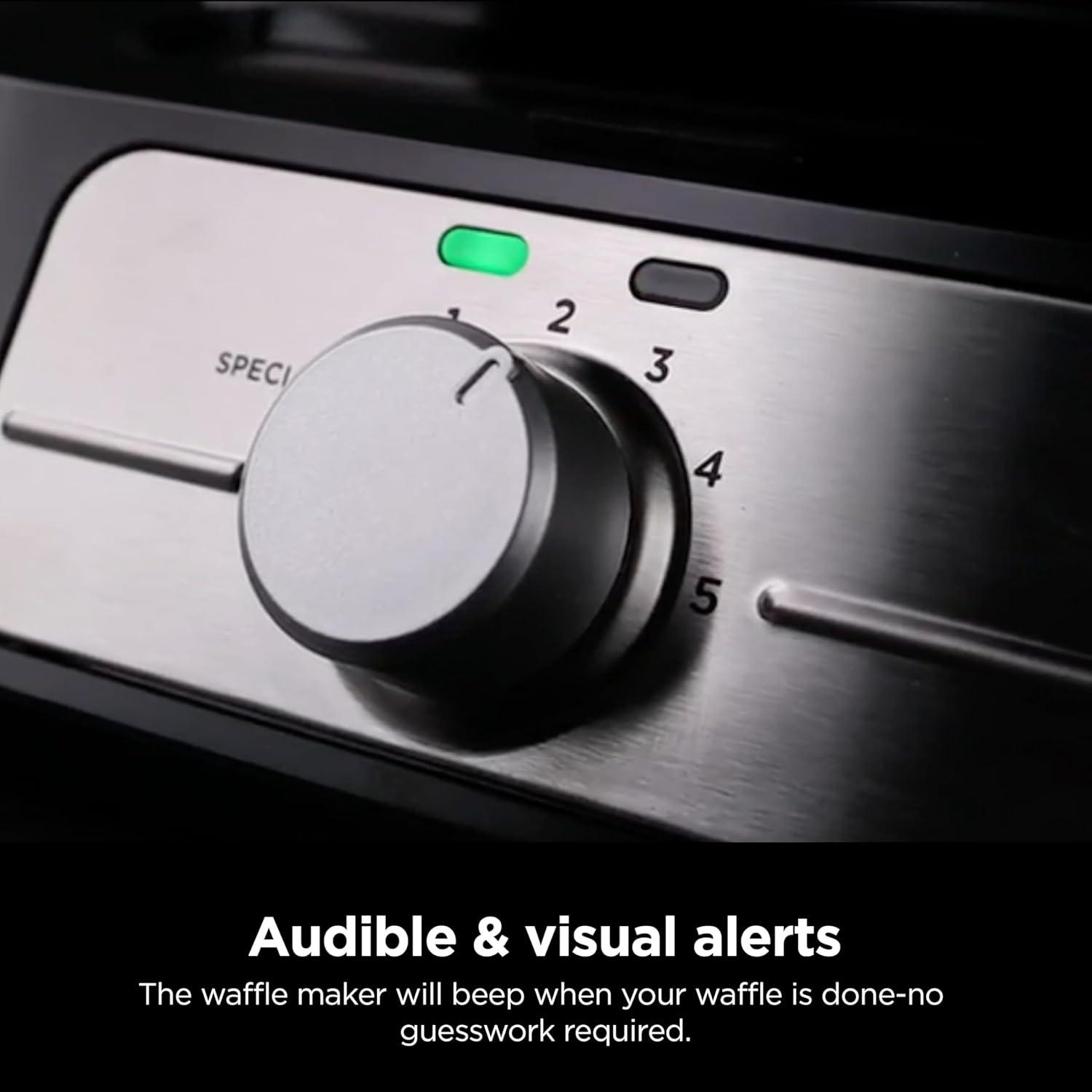 imageNinja Belgian Waffle Maker Pro Vertical Design 5 Shade Settings with PrecisionPour Cup amp Chefcurated Recipe Guide Black amp Silver BW1001