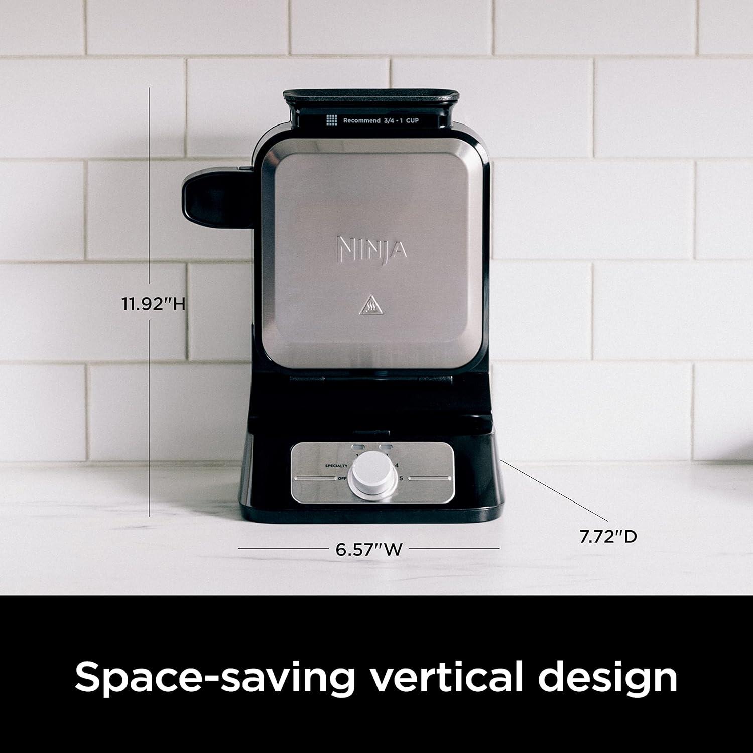 imageNinja Belgian Waffle Maker Pro Vertical Design 5 Shade Settings with PrecisionPour Cup amp Chefcurated Recipe Guide Black amp Silver BW1001