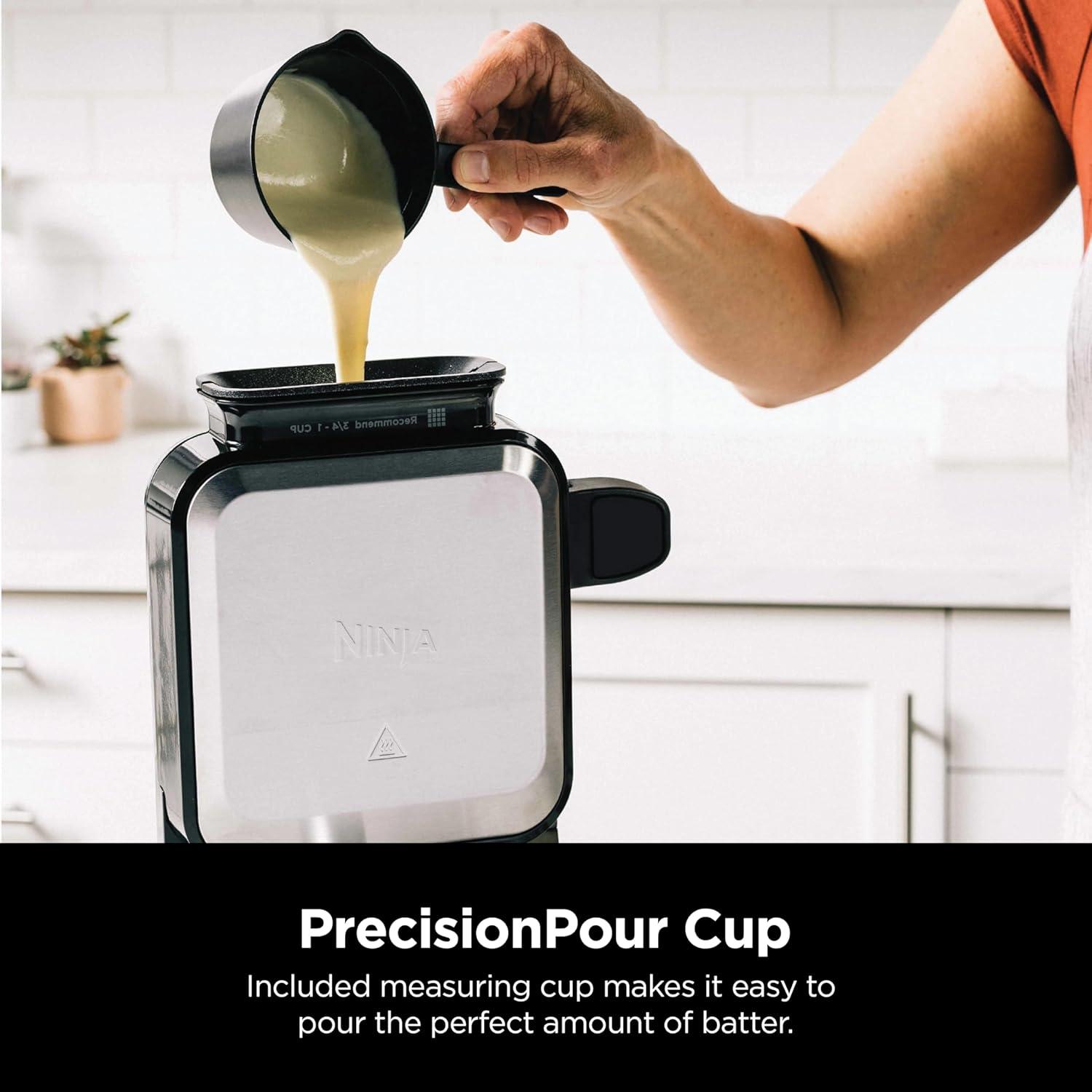 imageNinja Belgian Waffle Maker Pro Vertical Design 5 Shade Settings with PrecisionPour Cup amp Chefcurated Recipe Guide Black amp Silver BW1001