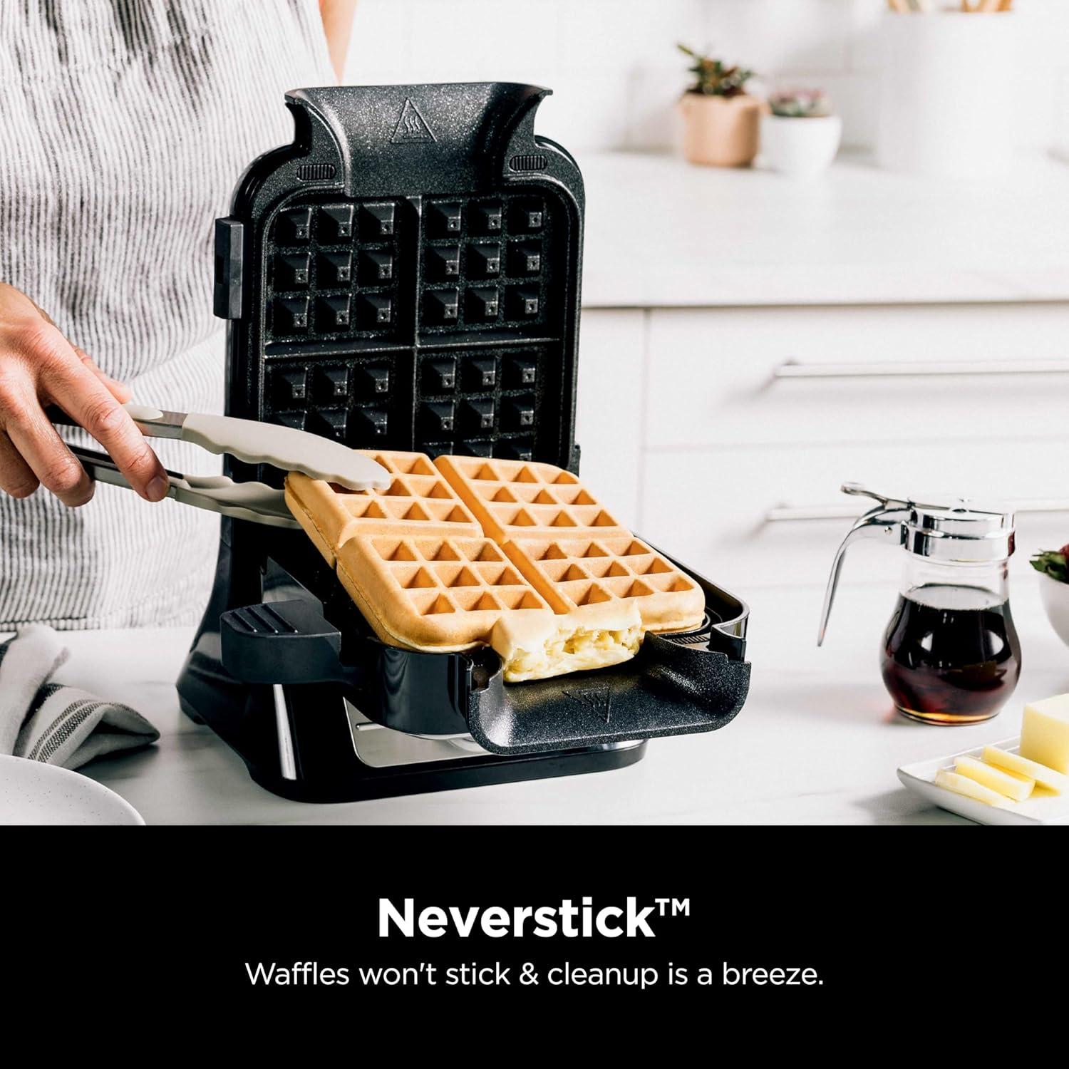 imageNinja Belgian Waffle Maker Pro Vertical Design 5 Shade Settings with PrecisionPour Cup amp Chefcurated Recipe Guide Black amp Silver BW1001