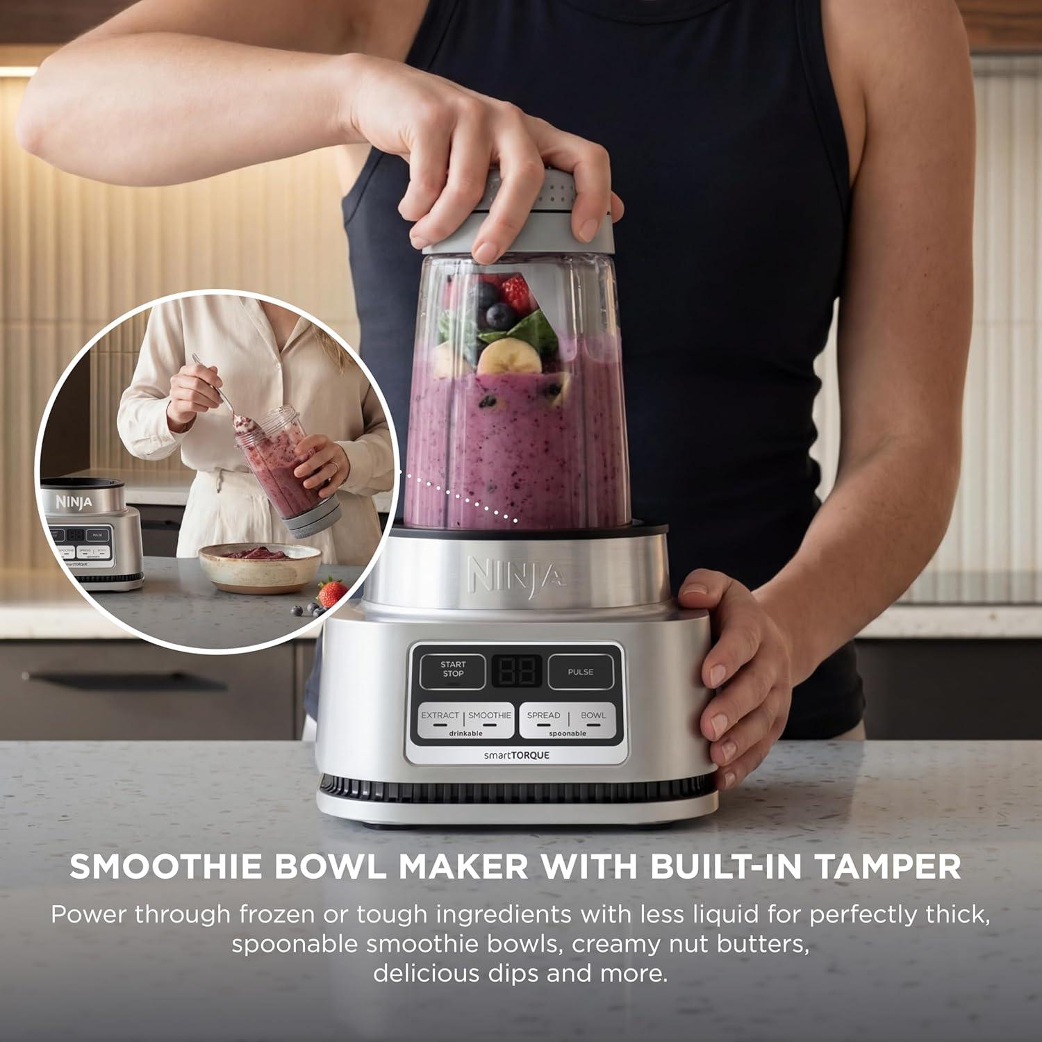 imageNinja Foodi Personal Blender Smoothie Bowl Maker with Storage Lid Nutrient Extractor and Mixer 1200PeakWatt smartTORQUE Motor Hybrid Edge Blades 2 24oz Cups Silver SS101
