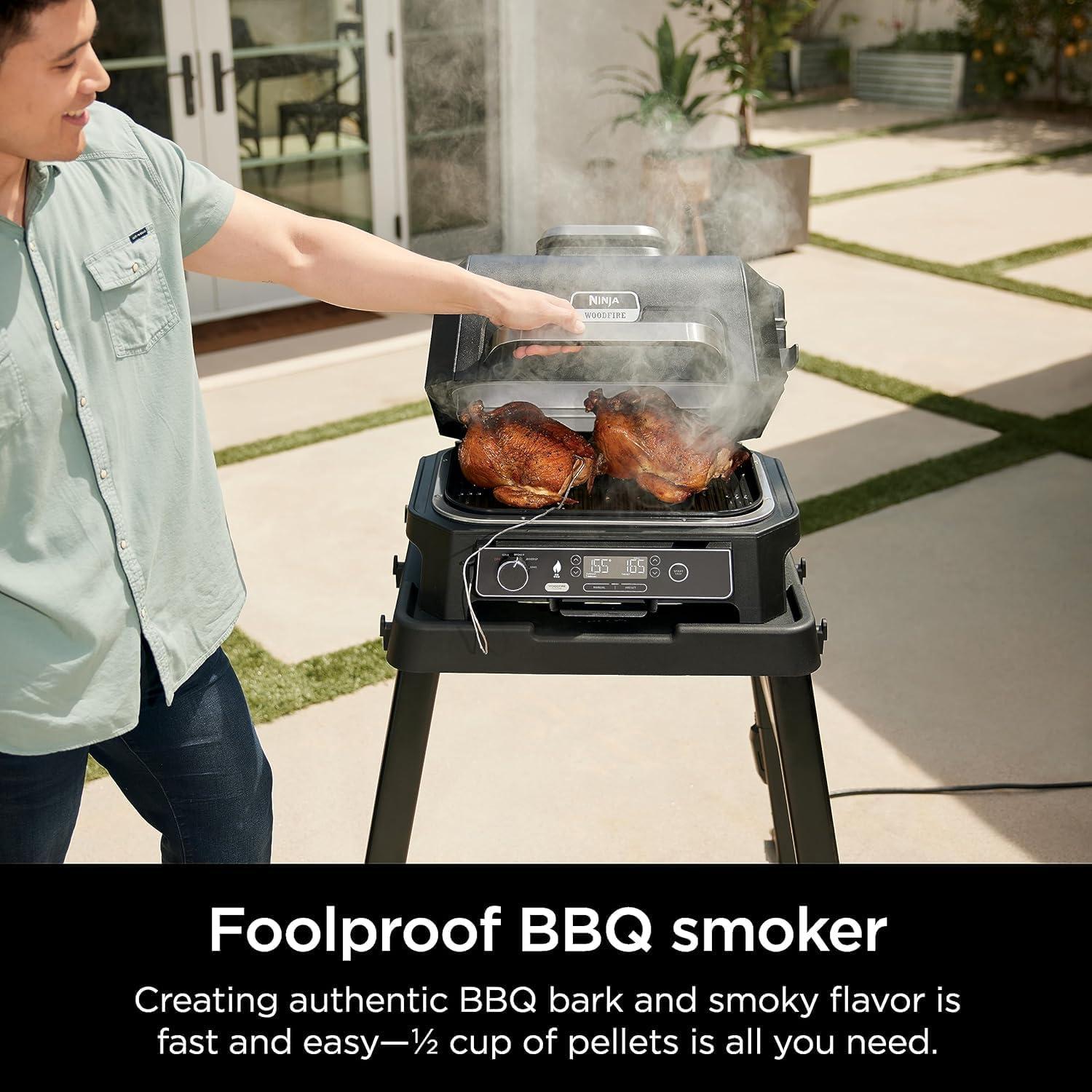 imageNinja Woodfire ProXL Outdoor Grill amp Smoker Thermometer 4in1 Master Grill BBQ Smoker Outdoor Air Fryer Bake Portable Electric Grill Renewed Cinnamon