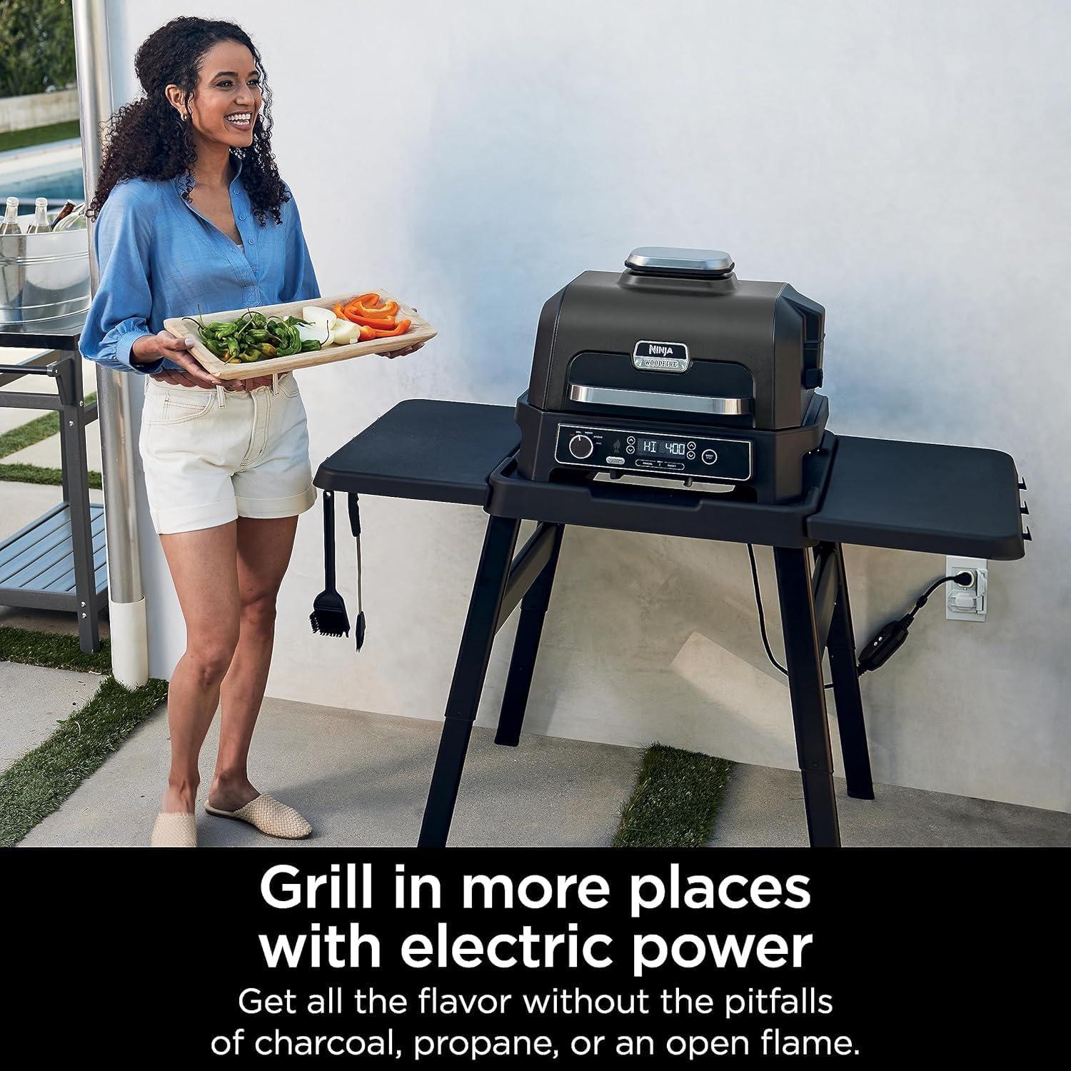 imageNinja Woodfire ProXL Outdoor Grill amp Smoker Thermometer 4in1 Master Grill BBQ Smoker Outdoor Air Fryer Bake Portable Electric Grill Renewed Cinnamon