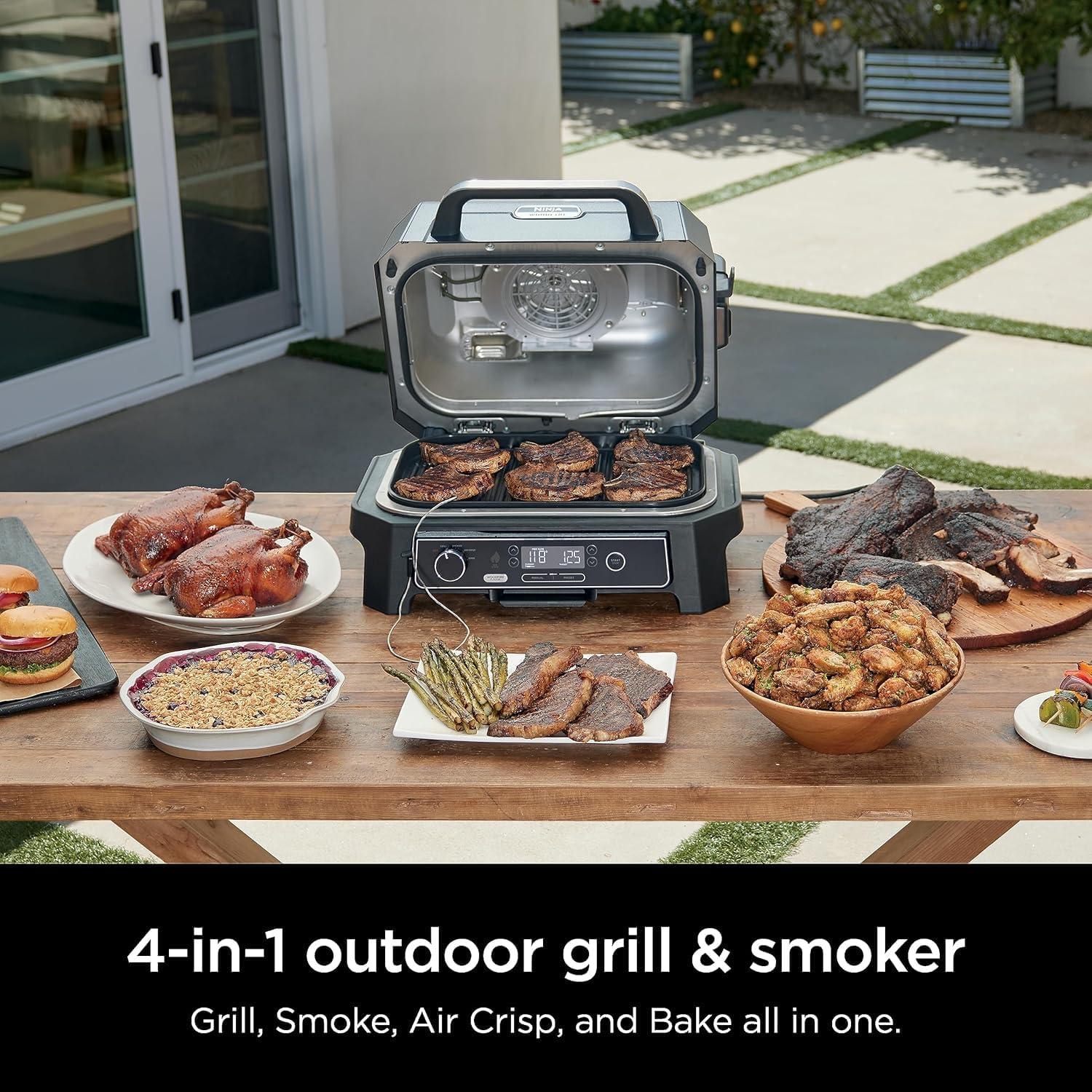 imageNinja Woodfire ProXL Outdoor Grill amp Smoker Thermometer 4in1 Master Grill BBQ Smoker Outdoor Air Fryer Bake Portable Electric Grill Renewed Hunter Green