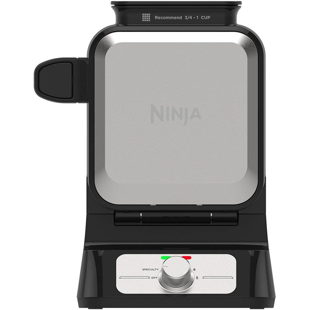 imageNinja Belgian Waffle Maker Pro Vertical Design 5 Shade Settings with PrecisionPour Cup amp Chefcurated Recipe Guide Black amp Silver BW1001