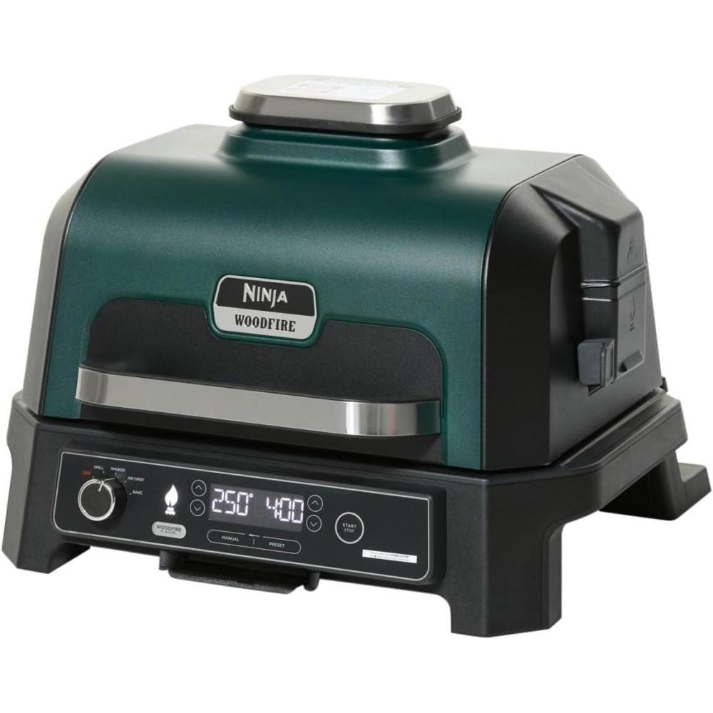 imageNinja Woodfire ProXL Outdoor Grill amp Smoker Thermometer 4in1 Master Grill BBQ Smoker Outdoor Air Fryer Bake Portable Electric Grill Renewed Hunter Green