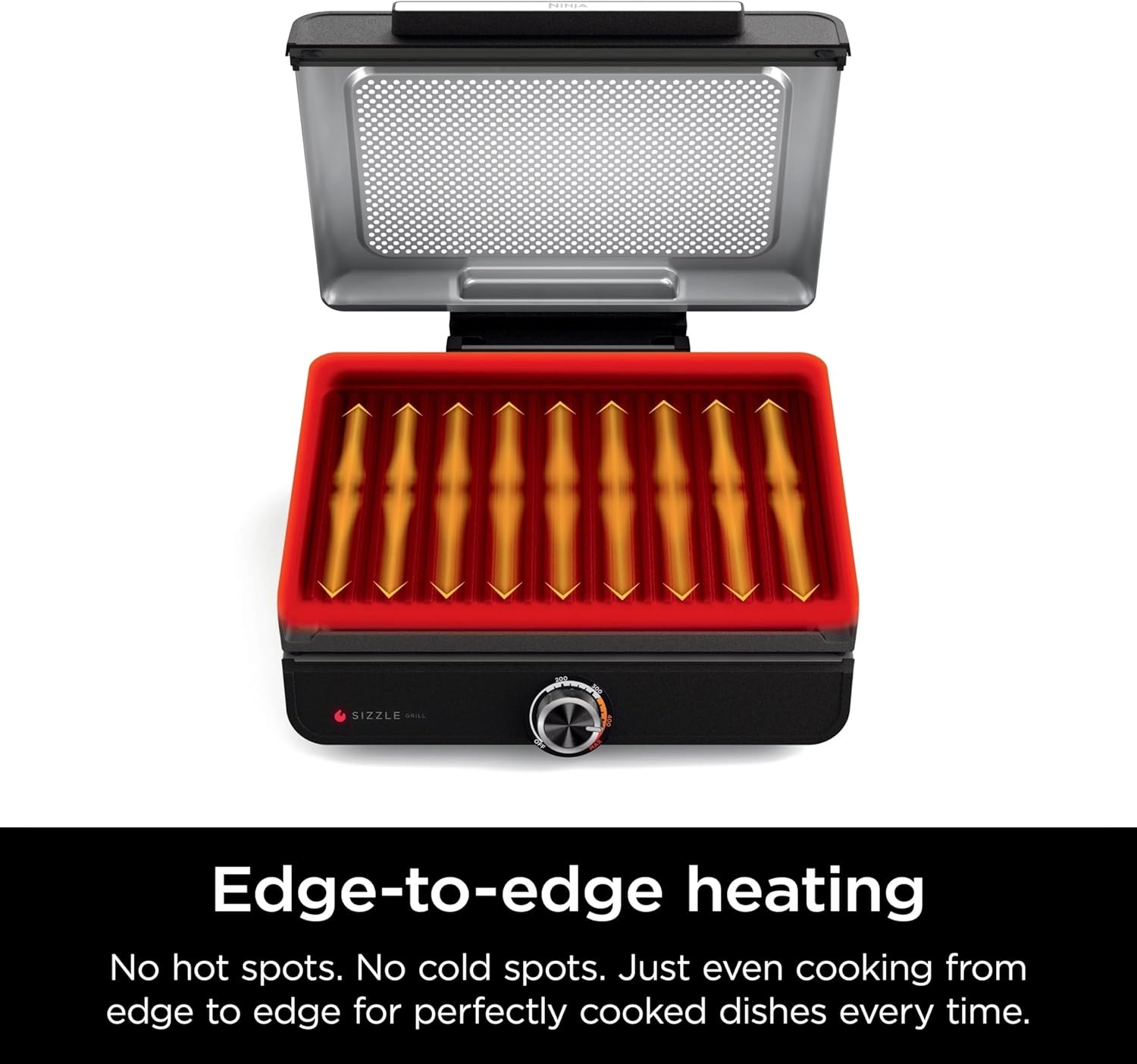 imageNinja GR100 Sizzle Smokeless Indoor Grill with Nonstick Grill Plate DishwasherSafe Removable Mesh Lid 500F Max Heat Even EdgetoEdge Cooking Black RenewedSizzle Indoor Grill