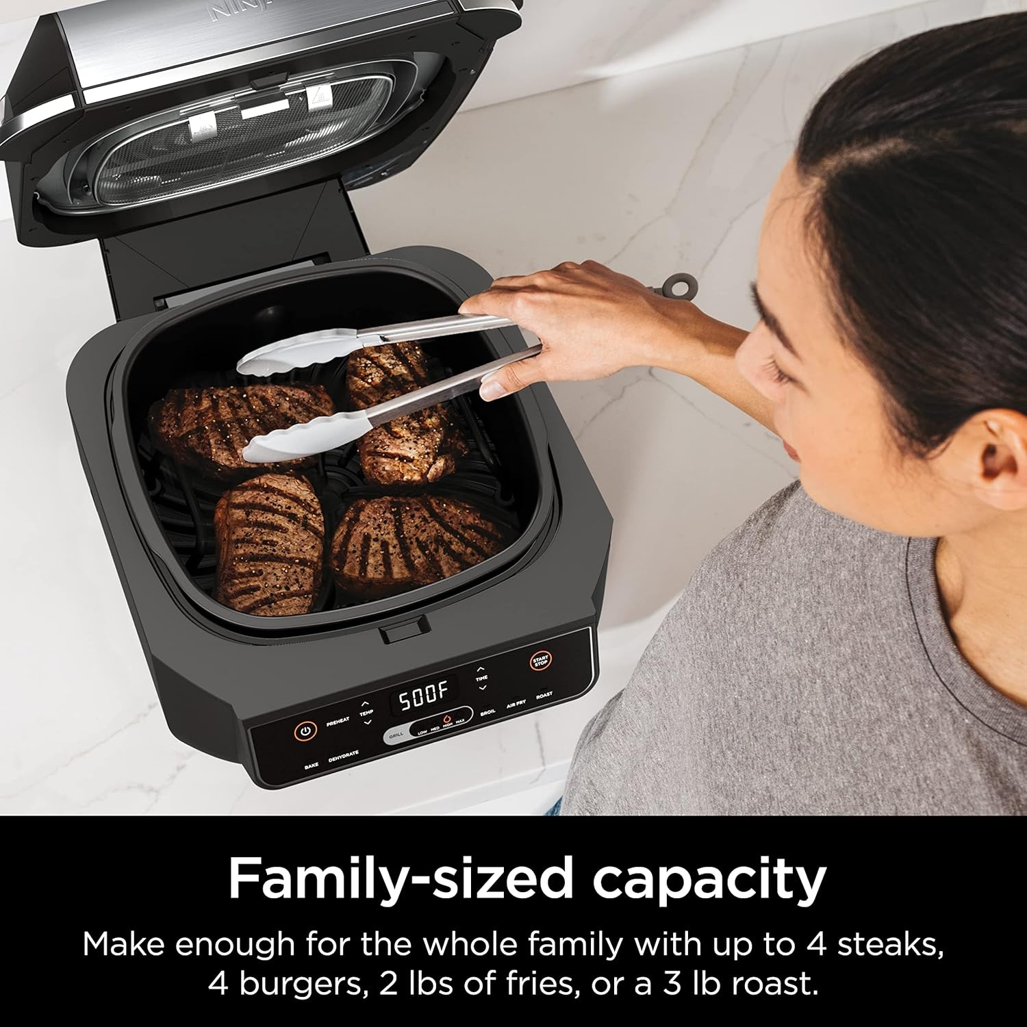 imageNinja Refurbished EG201 Foodi 6in1 Indoor Grill with Air Fry Roast Bake Broil amp Dehydrate 2nd Generation BlackSilver RenewedNinja Foodi Grill