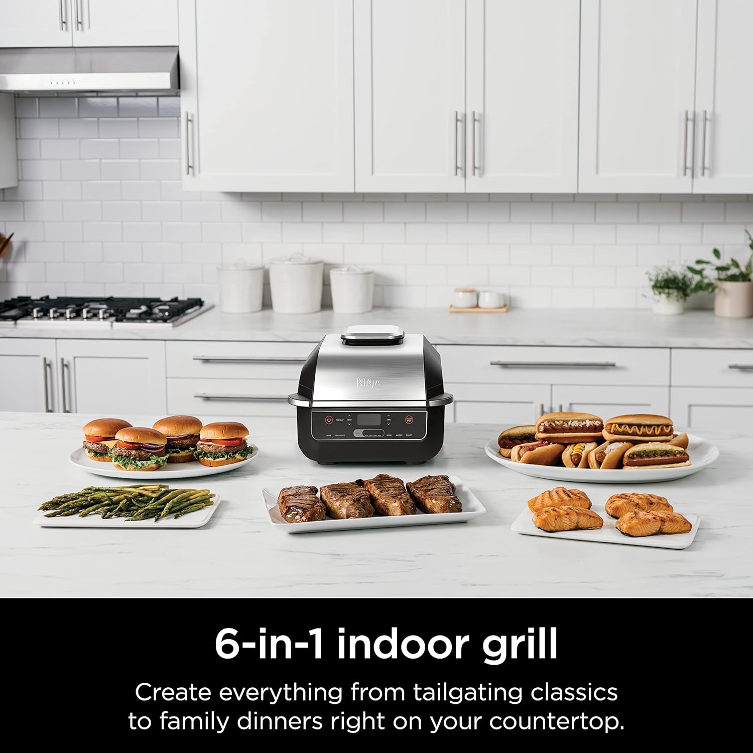 imageNinja Refurbished EG201 Foodi 6in1 Indoor Grill with Air Fry Roast Bake Broil amp Dehydrate 2nd Generation BlackSilver RenewedNinja Foodi Grill
