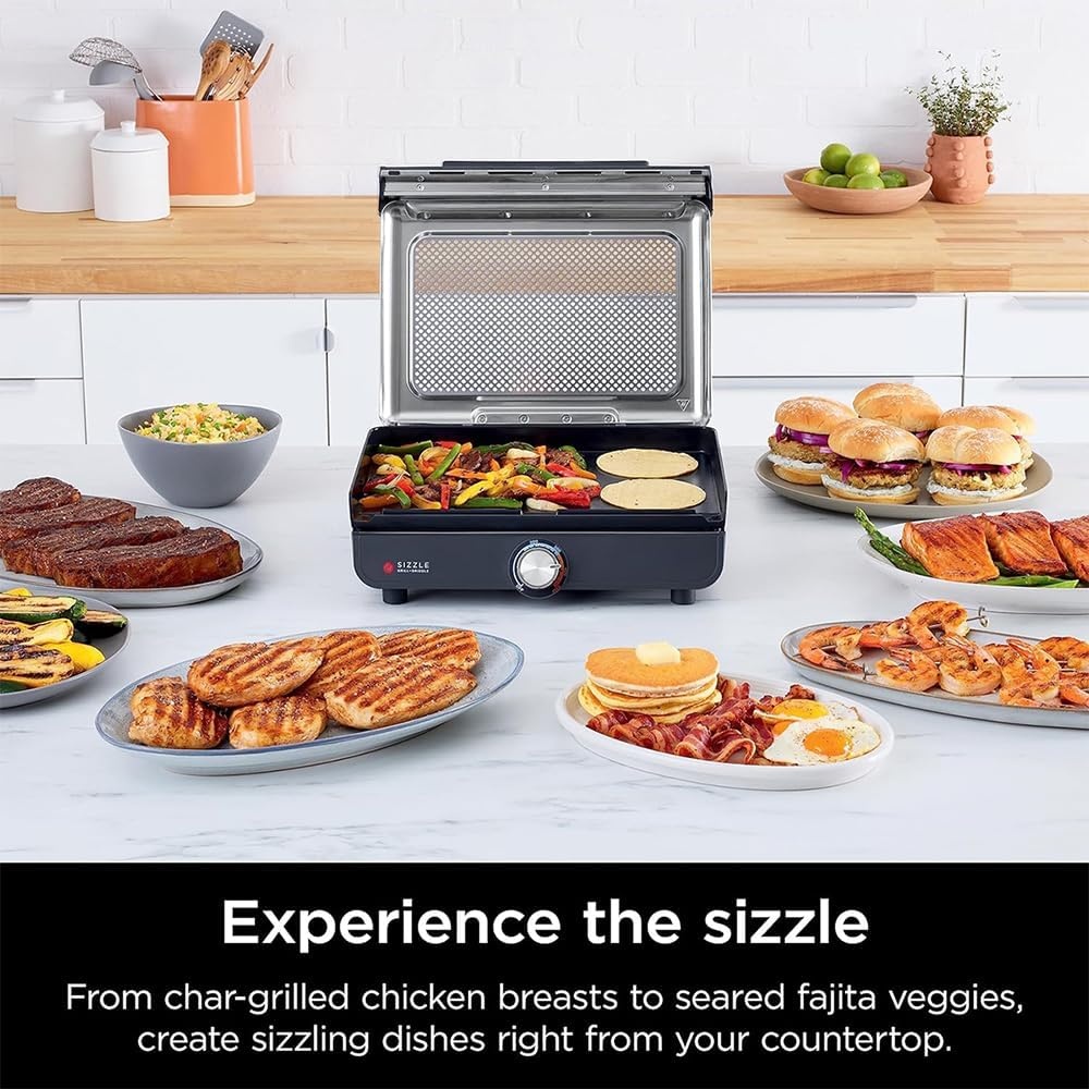 imageNinja Refurbished GR100 Sizzle Smokeless Indoor Grill Bundle with 2 Year Enhanced Protection Pack Renewed