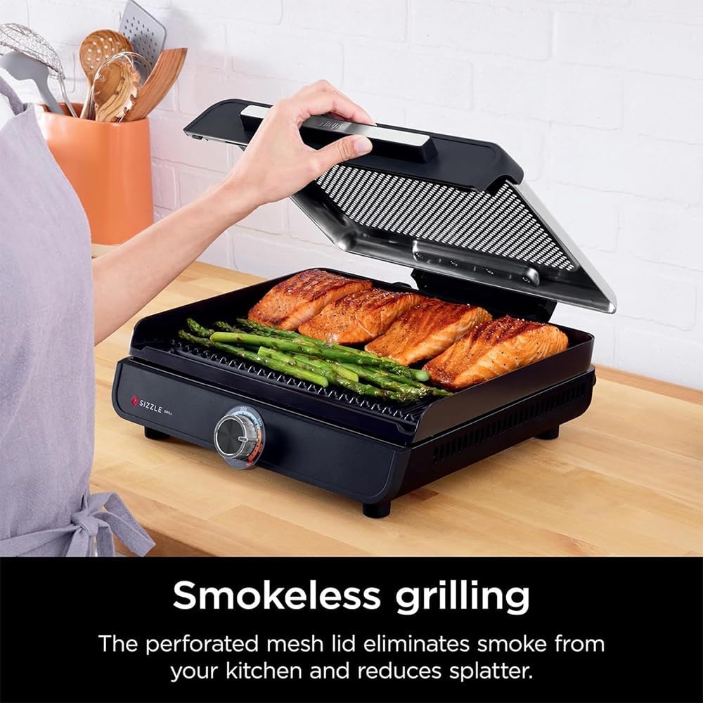 imageNinja Refurbished GR100 Sizzle Smokeless Indoor Grill Bundle with 2 Year Enhanced Protection Pack Renewed