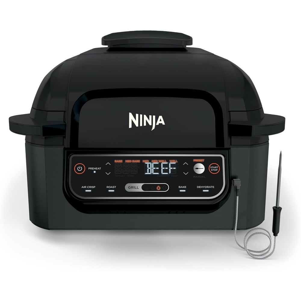 imageNinja Foodi Smart 5in1 Indoor Grill  With 4Quart Air Fryer Roast Bake Dehydrate and Smart Cook System  Black  LG451BK
