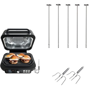 Ninja IG651 Foodi Smart XL Pro 7-in-1 Indoor Grill/Griddle Combo, Black with 120KY300 Foodi Grill Kebab Skewers, 7.25 Inches, Stainless Steel and Roasting Lifters, 2 piece, stainless steel(Grill + Roasting Lifter & Kebob Set)