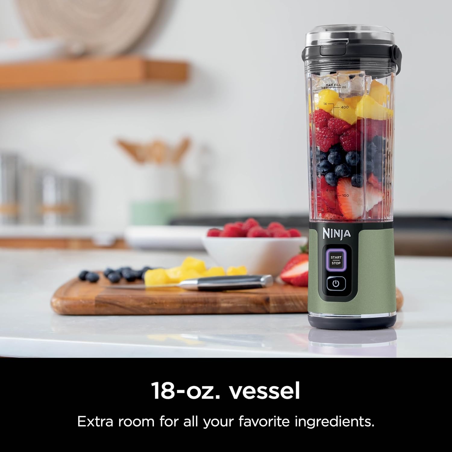 imageNinja BC151EM Blast Portable Blender Cordless 18oz Vessel Personal Blenderfor Shakes amp Smoothies BPA Free LeakproofLid amp Sip Spout USBC Rechargeable Dishwasher Safe Parts Forest Green RenewedMetallic Green