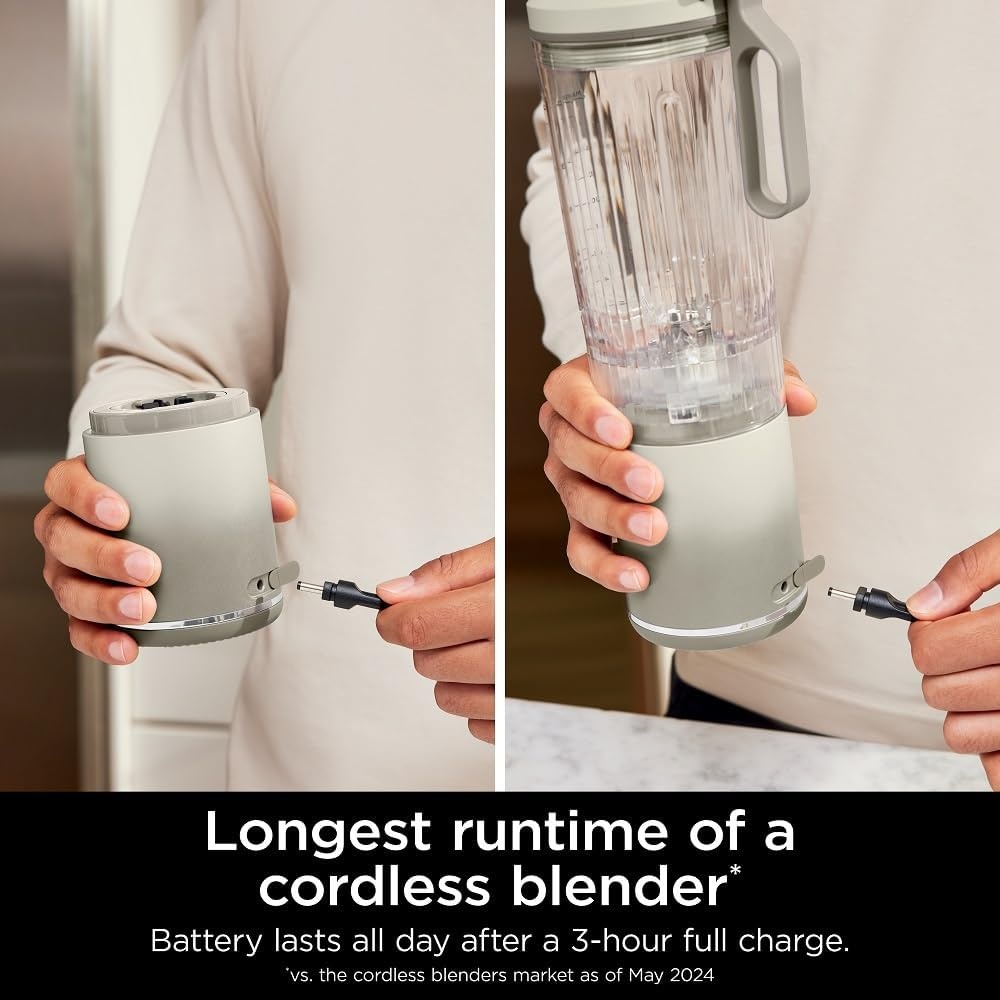 imageNinja BC251GY Blast Max Personal Cordless Blender for Smoothies Blend Ice Crush 22 oz Twist amp Go Vessel Gray Certified RefurbishedCream