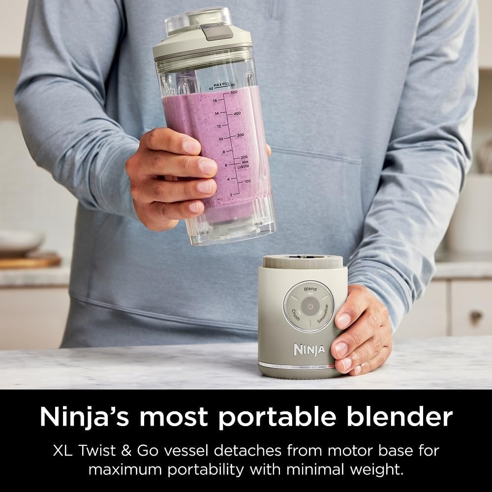 imageNinja BC251GY Blast Max Personal Cordless Blender for Smoothies Blend Ice Crush 22 oz Twist amp Go Vessel Gray Certified RefurbishedCream