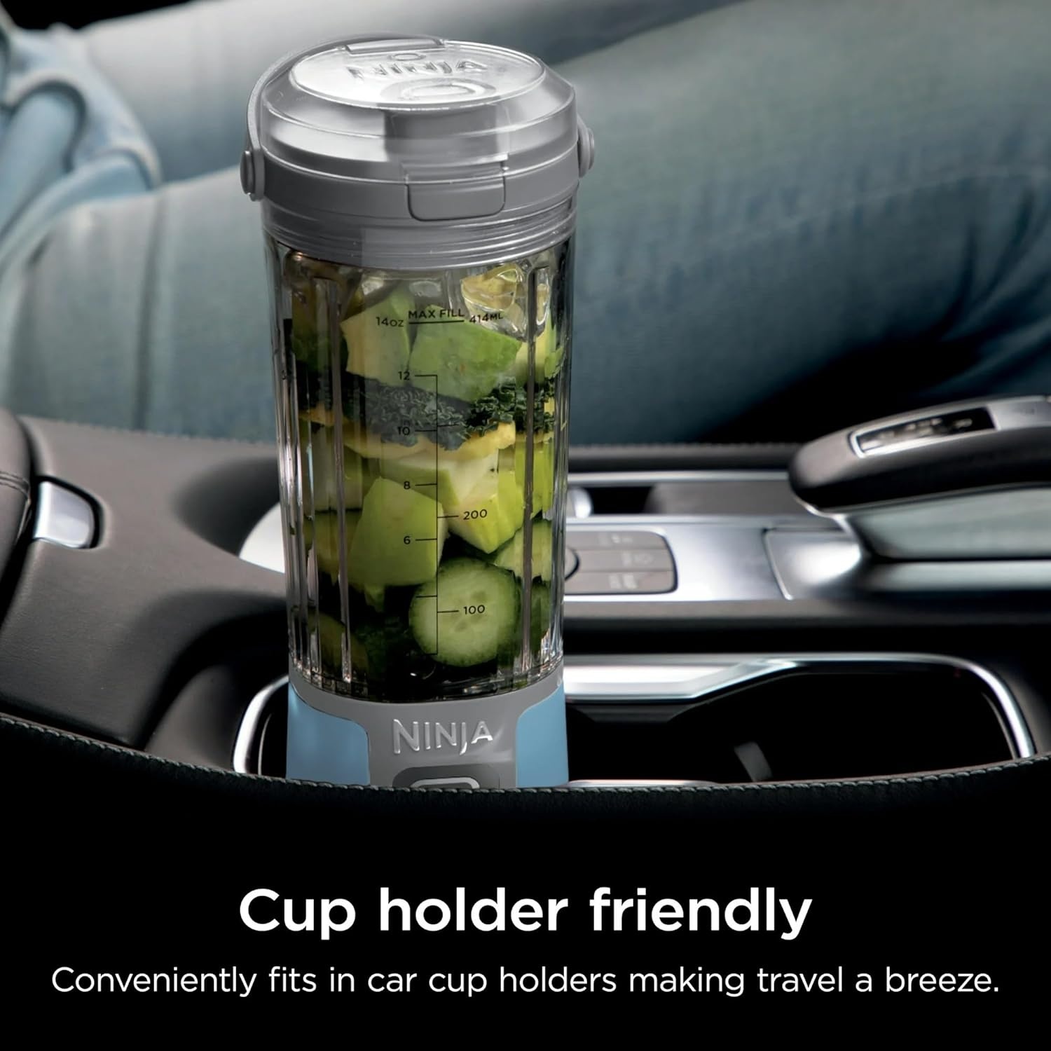 imageNinja Blast 16 oz Personal Portable Blender with Leak Proof Lid and Easy Sip Spout Perfect for Smoothies Cordless USBC Rechargeable Dishwasher Safe Parts Renewed BlackDenim Blue