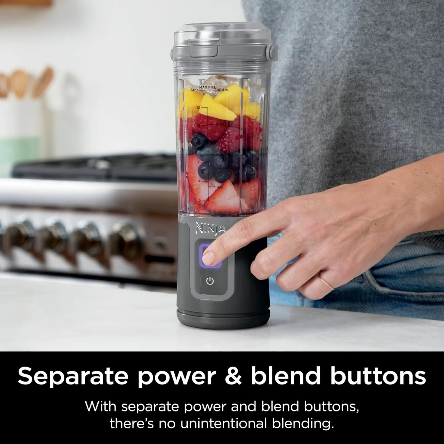 imageNinja Blast 16 oz Personal Portable Blender with Leak Proof Lid and Easy Sip Spout Perfect for Smoothies Cordless USBC Rechargeable Dishwasher Safe Parts Renewed BlackBlack