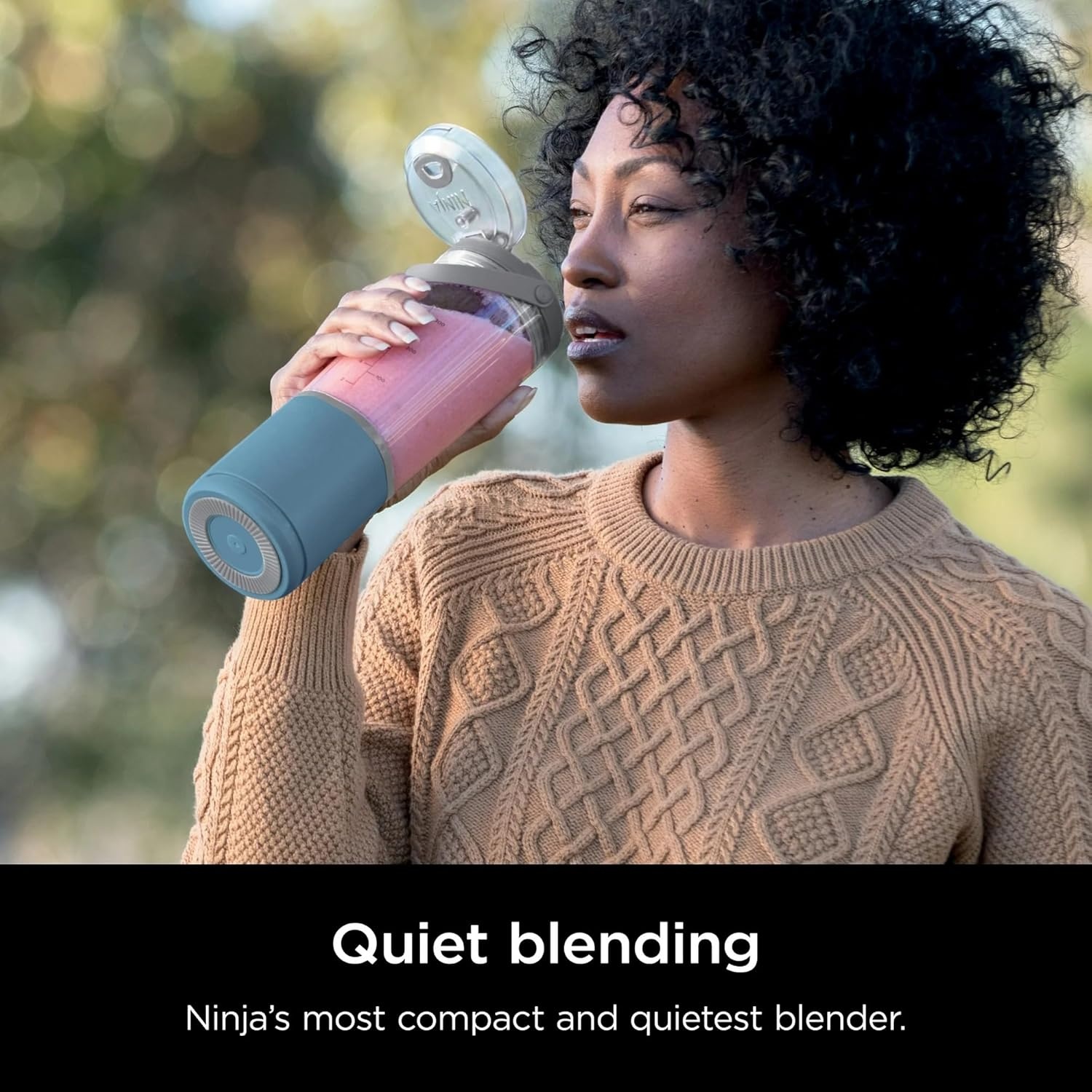 imageNinja Blast 16 oz Personal Portable Blender with Leak Proof Lid and Easy Sip Spout Perfect for Smoothies Cordless USBC Rechargeable Dishwasher Safe Parts Renewed BlackDenim Blue