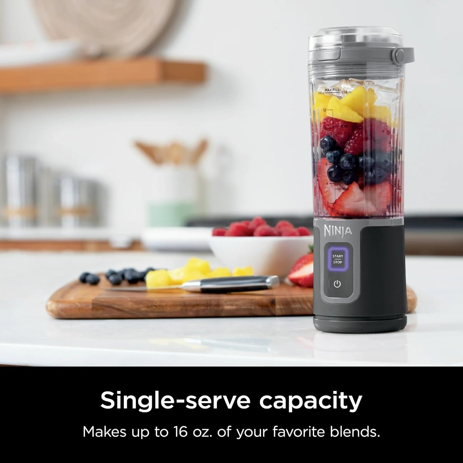 imageNinja Blast 16 oz Personal Portable Blender with Leak Proof Lid and Easy Sip Spout Perfect for Smoothies Cordless USBC Rechargeable Dishwasher Safe Parts Renewed BlackBlack