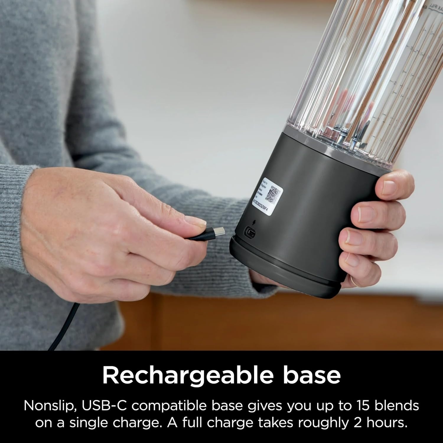 imageNinja Blast 16 oz Personal Portable Blender with Leak Proof Lid and Easy Sip Spout Perfect for Smoothies Cordless USBC Rechargeable Dishwasher Safe Parts Renewed BlackBlack