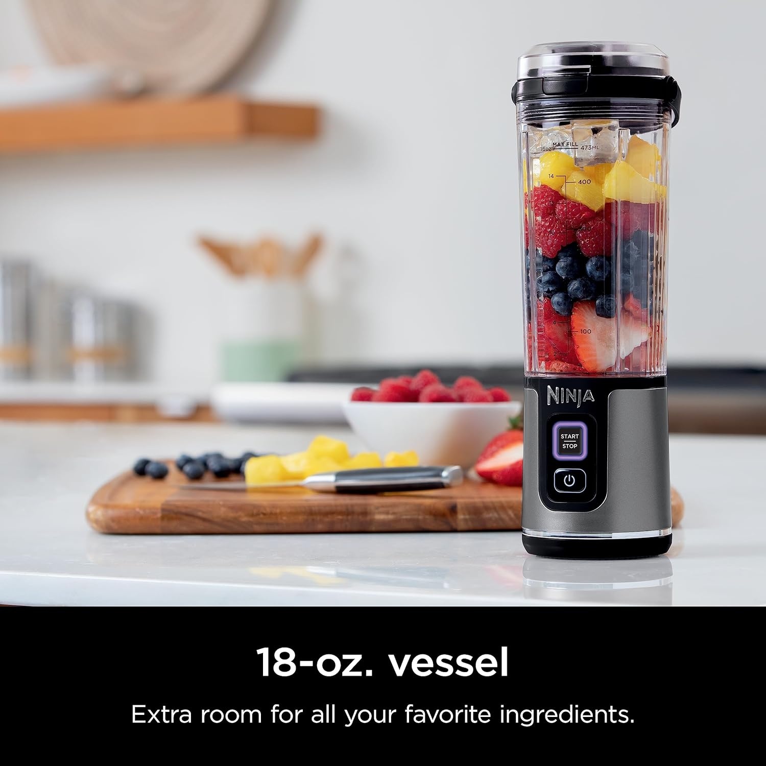 imageNinja Blast Portable Blender Cordless 18oz Vessel Personal Blender for Shakes amp Smoothies BPA Free Leakproof Lid USBC Rechargeable Black BC151BKC Canadian Version RenewedBlack