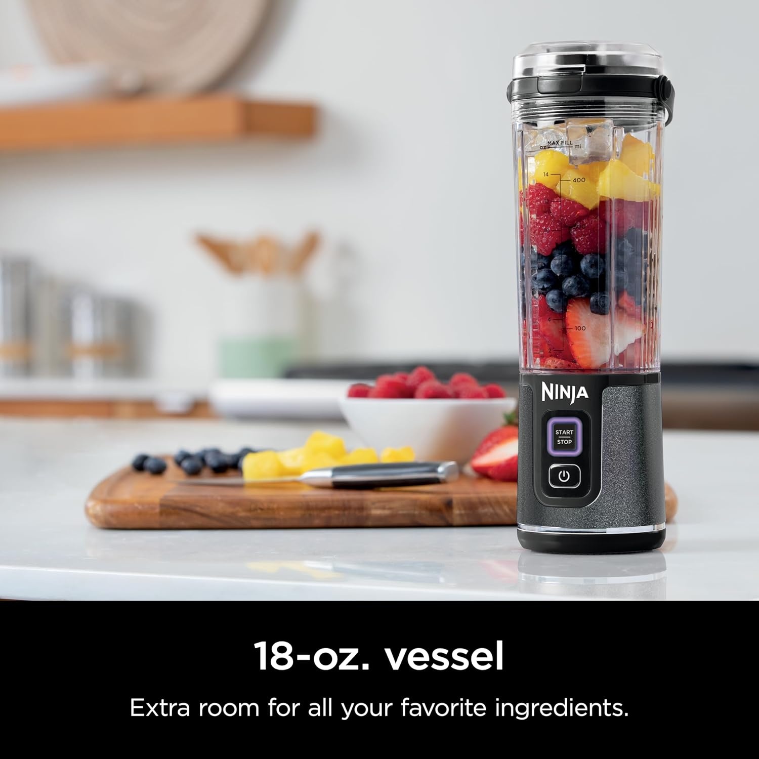 imageNinja Blast Portable Blender Cordless 18oz Vessel Personal Blender for Shakes amp Smoothies BPA Free Leakproof Lid amp Sip Spout USBC RechargeableNAVYSILVER BC1555NV Renewed