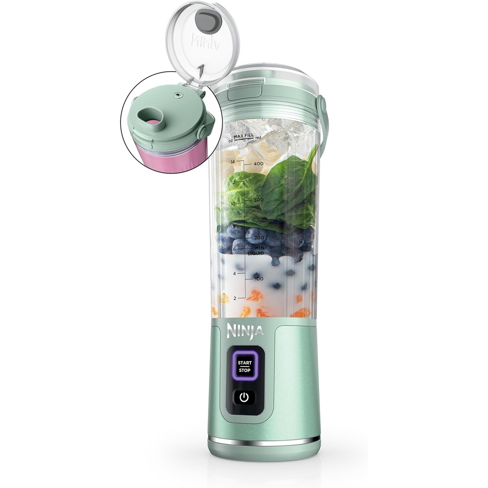 imageNinja BC151EM Blast Portable Blender Cordless 18oz Vessel Personal Blenderfor Shakes amp Smoothies BPA Free LeakproofLid amp Sip Spout USBC Rechargeable Dishwasher Safe Parts Forest Green RenewedMint