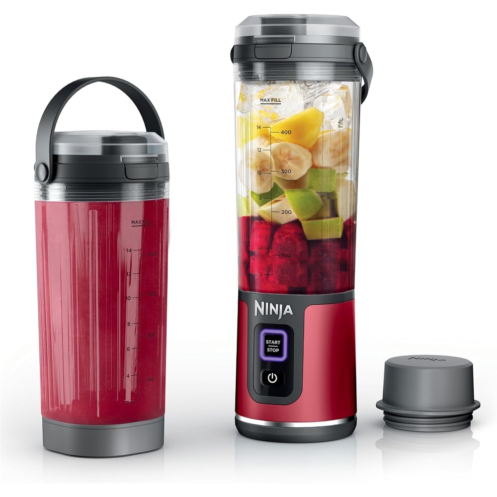 imageNinja Blast Portable Blender amp Accessories Cordless 18oz Vessel Personal Blender for Shakes amp Smoothies Leakproof Lid amp Sip Spout USBC Cord Dishwasher Safe Parts BPA Free Red CL155ARD RenewedBlender 2 Vessels Red