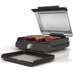 Ninja GR101 Sizzle Smokeless Indoor Grill & Griddle, 14′′ Interchangeable Nonstick Plates, Dishwasher-Safe Removable Mesh Lid, 500F Max Heat, Even Edge-to-Edge Cooking, Grey/Silver (Renewed)(Sizzle Indoor Grill & Griddle)