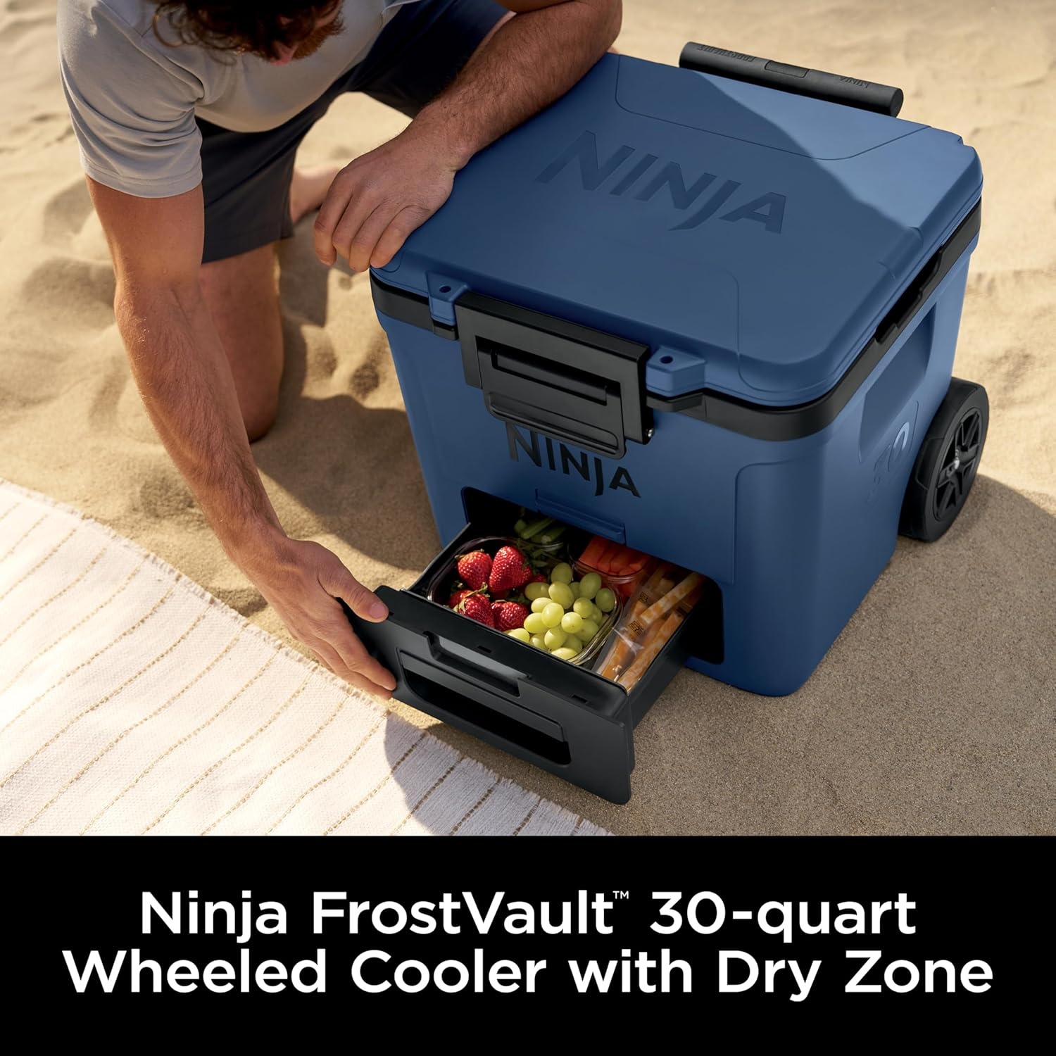image:imageNinja FrostVault 30QT Cooler with Wheels Insulated with Temp Dry Storage Drawer Keeps Ice Cold for Days for the Beach Camping Picnics amp More Spanish Moss FB230GN1Lakeshore Blue