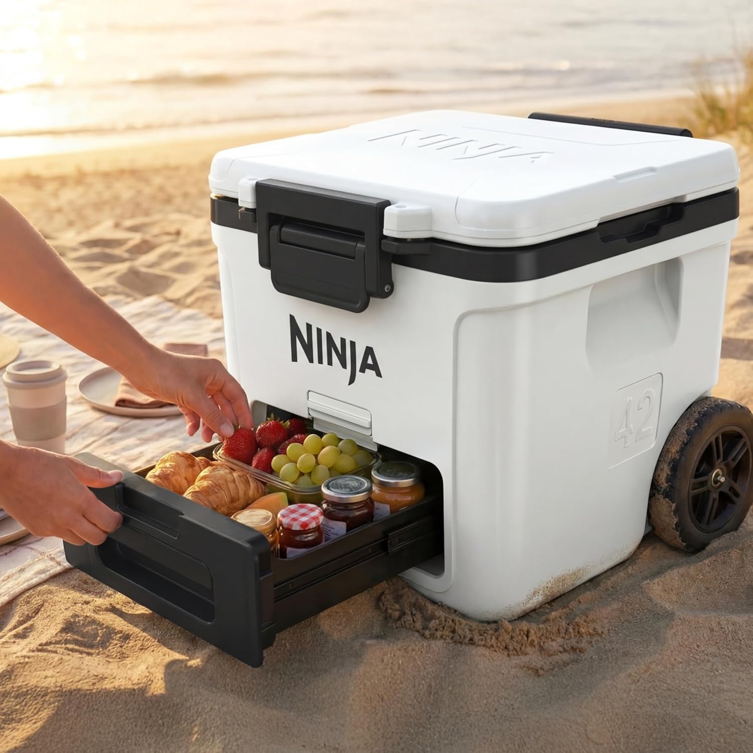 image:imageNinja FrostVault 30QT Cooler with Wheels Insulated with Temp Dry Storage Drawer Keeps Ice Cold for Days for the Beach Camping Picnics amp More Spanish Moss FB230GN1True Red