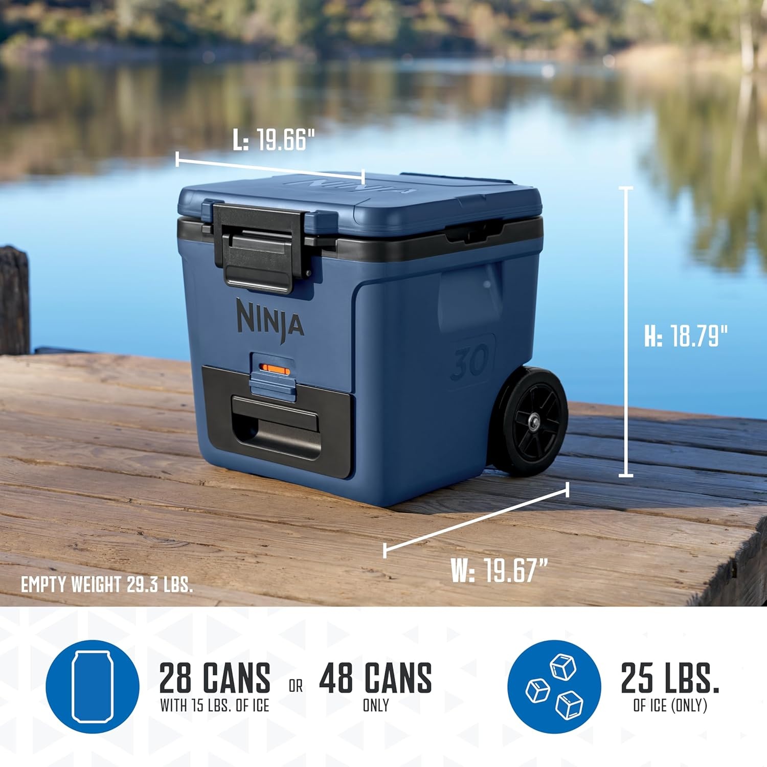 image:imageNinja FrostVault 30QT Cooler with Wheels Insulated with Temp Dry Storage Drawer Keeps Ice Cold for Days for the Beach Camping Picnics amp More Spanish Moss FB230GN1Lakeshore Blue
