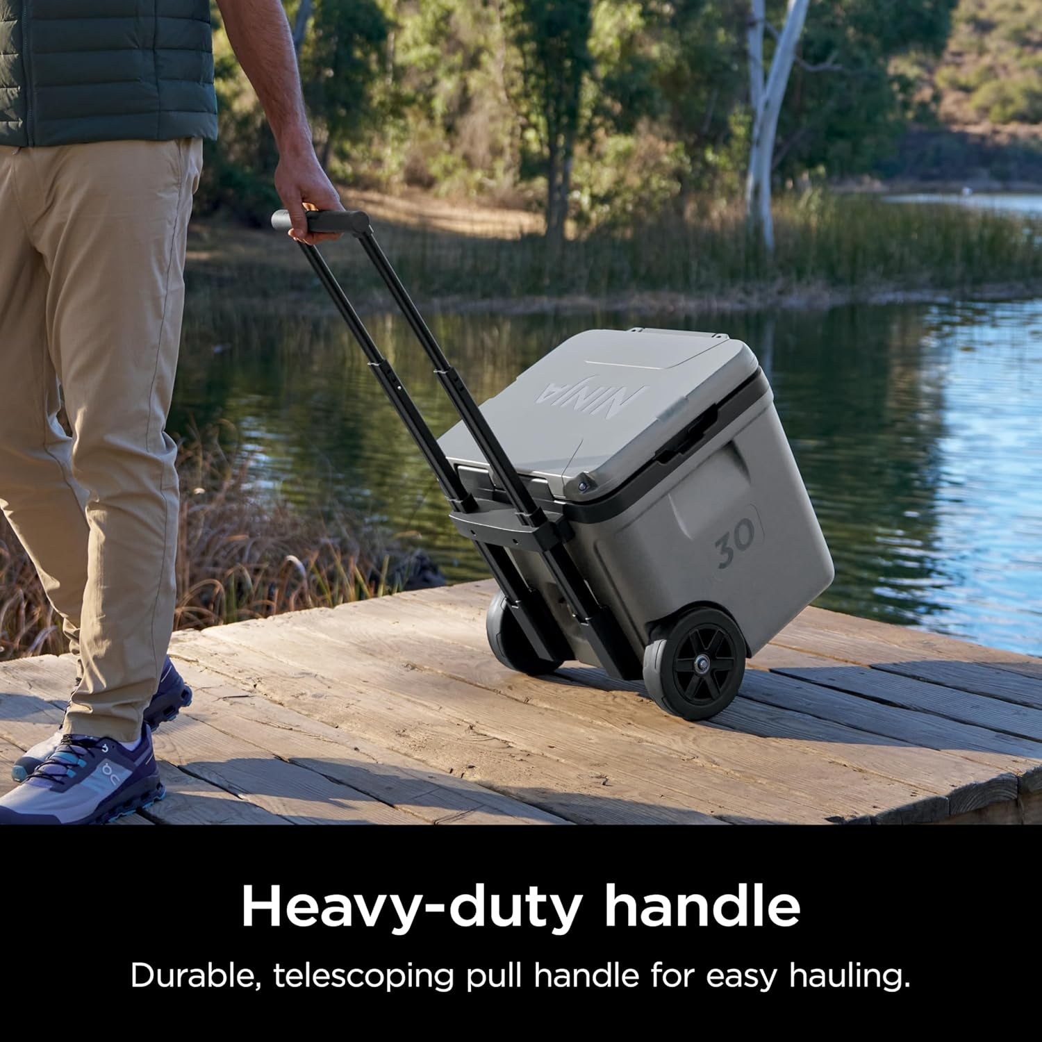 image:imageNinja FrostVault 30QT Cooler with Wheels Insulated with Temp Dry Storage Drawer Keeps Ice Cold for Days for the Beach Camping Picnics amp More Spanish Moss FB230GN1Charcoal Grey