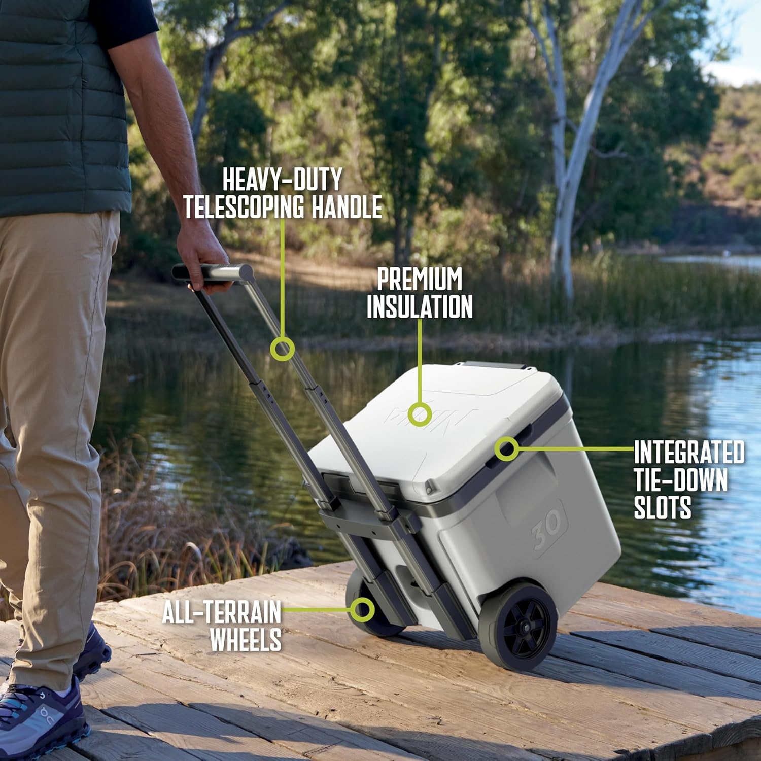 image:imageNinja FrostVault 30QT Cooler with Wheels Insulated with Temp Dry Storage Drawer Keeps Ice Cold for Days for the Beach Camping Picnics amp More Spanish Moss FB230GN1Spanish Moss