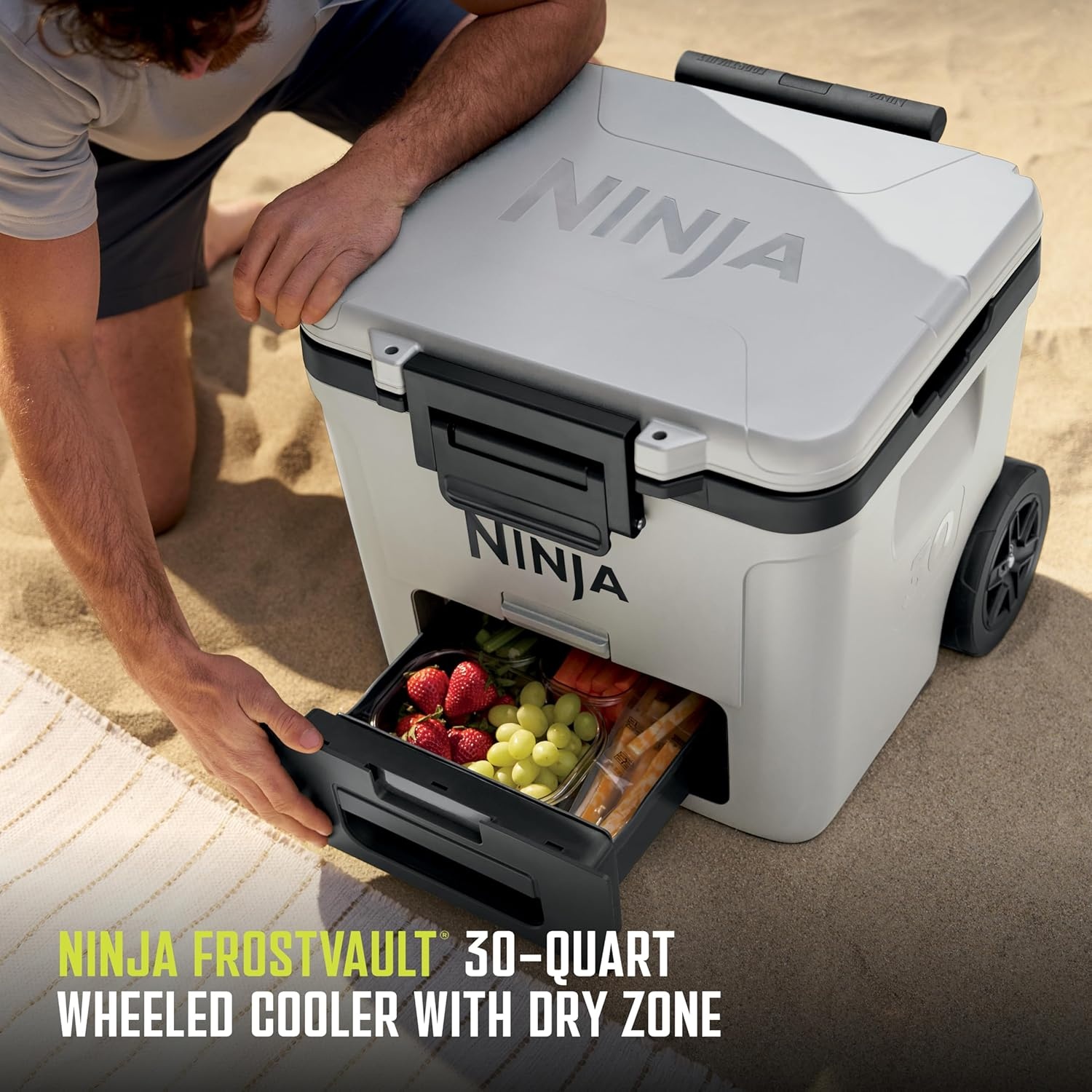 image:imageNinja FrostVault 30QT Cooler with Wheels Insulated with Temp Dry Storage Drawer Keeps Ice Cold for Days for the Beach Camping Picnics amp More Spanish Moss FB230GN1Smokey Mauve