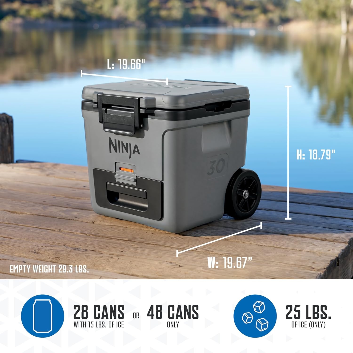 image:imageNinja FrostVault 30QT Cooler with Wheels Insulated with Temp Dry Storage Drawer Keeps Ice Cold for Days for the Beach Camping Picnics amp More Spanish Moss FB230GN1Charcoal Grey