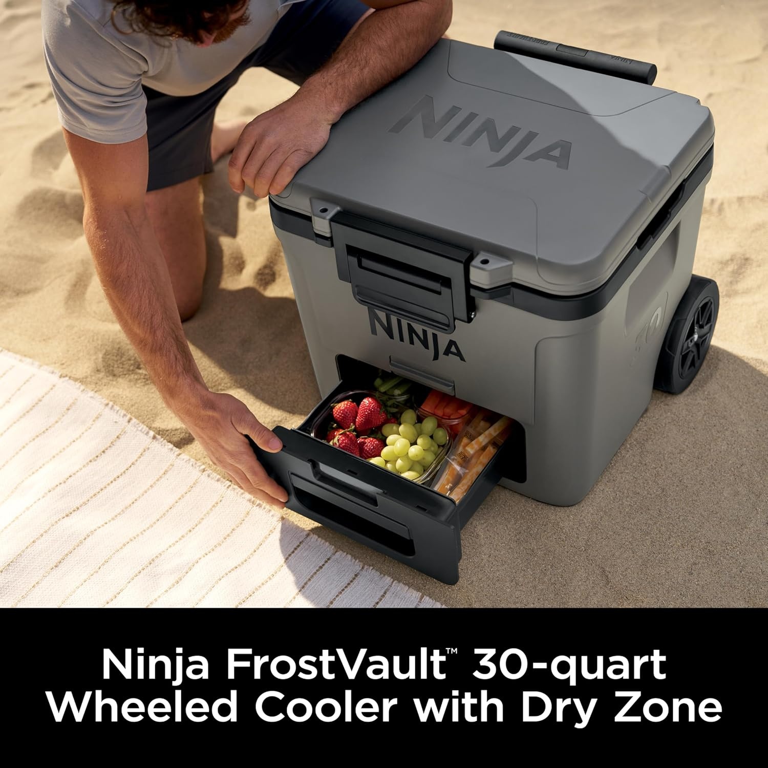 image:imageNinja FrostVault 30QT Cooler with Wheels Insulated with Temp Dry Storage Drawer Keeps Ice Cold for Days for the Beach Camping Picnics amp More Spanish Moss FB230GN1Charcoal Grey