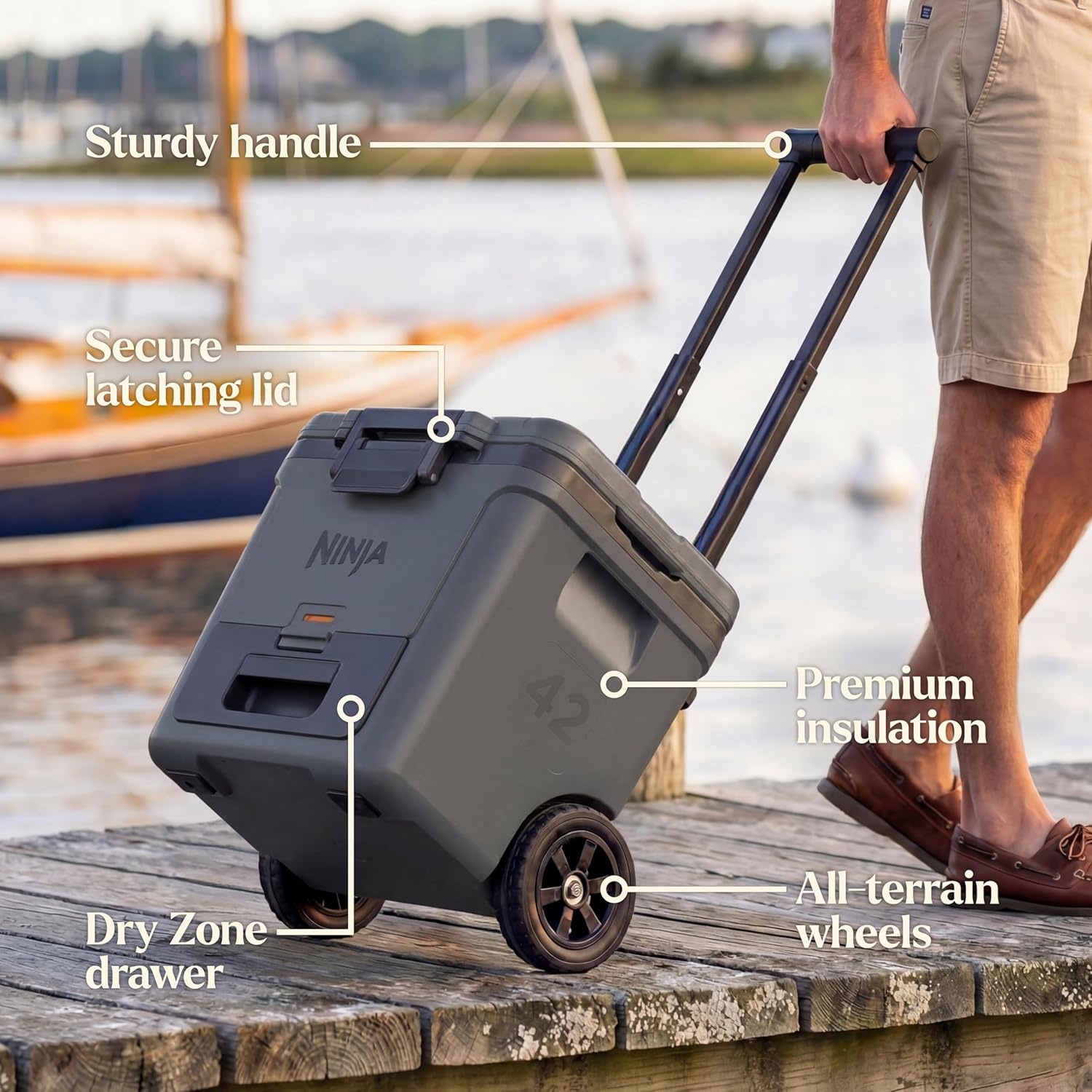 image:imageNinja FrostVault 30QT Cooler with Wheels Insulated with Temp Dry Storage Drawer Keeps Ice Cold for Days for the Beach Camping Picnics amp More Spanish Moss FB230GN1Lakeshore Blue