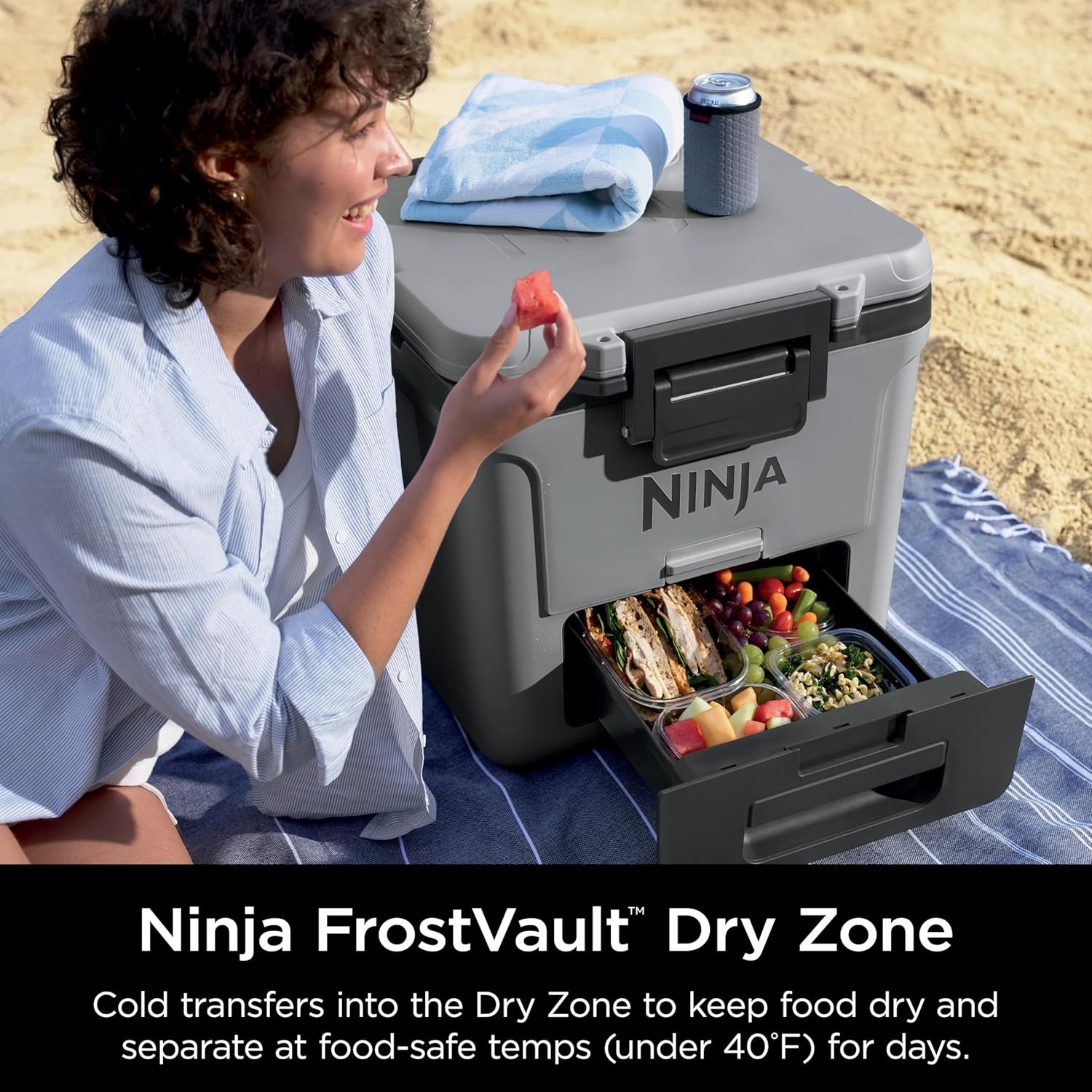 image:imageNinja FrostVault 30QT Cooler with Wheels Insulated with Temp Dry Storage Drawer Keeps Ice Cold for Days for the Beach Camping Picnics amp More Spanish Moss FB230GN1Charcoal Grey