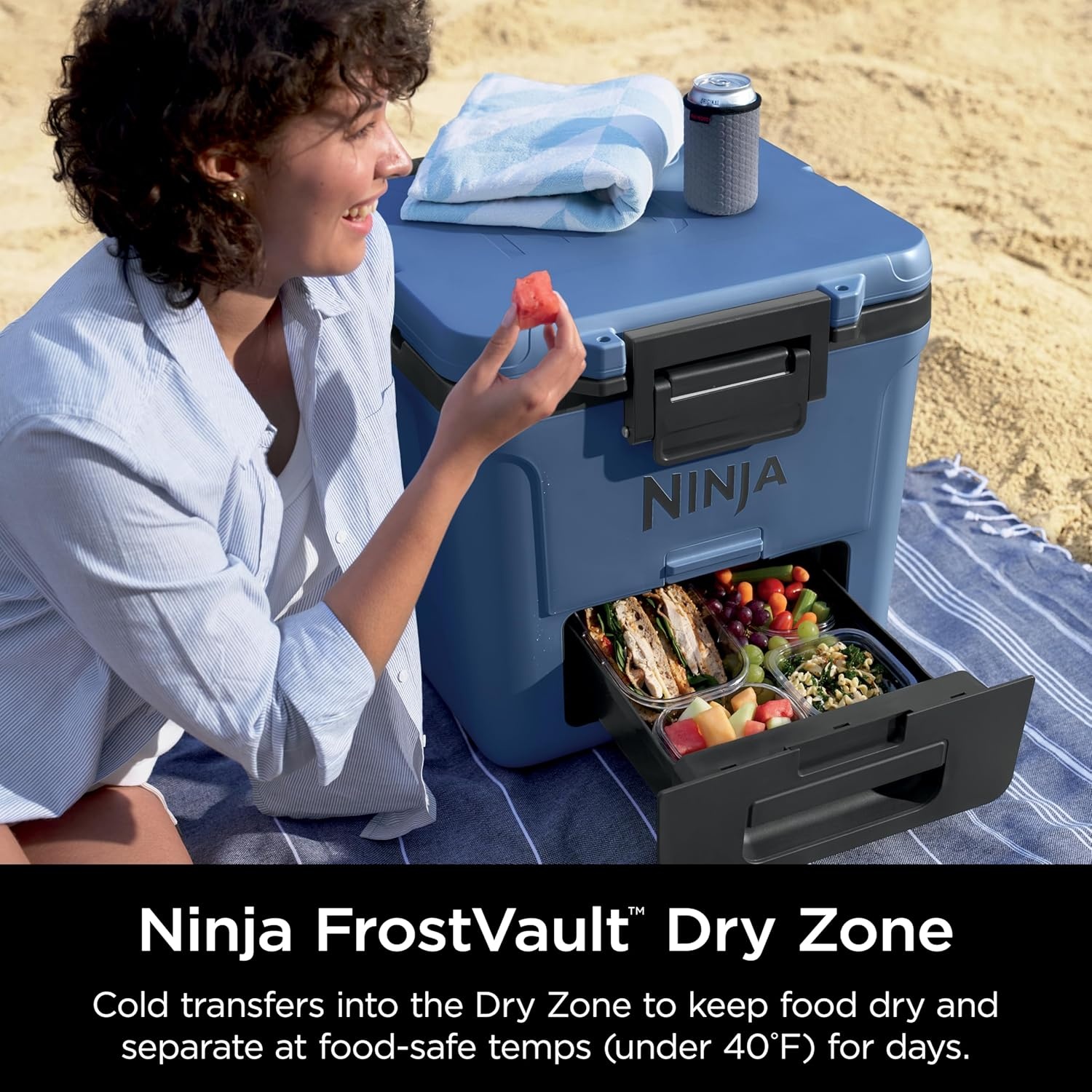 image:imageNinja FrostVault 30QT Cooler with Wheels Insulated with Temp Dry Storage Drawer Keeps Ice Cold for Days for the Beach Camping Picnics amp More Spanish Moss FB230GN1Lakeshore Blue